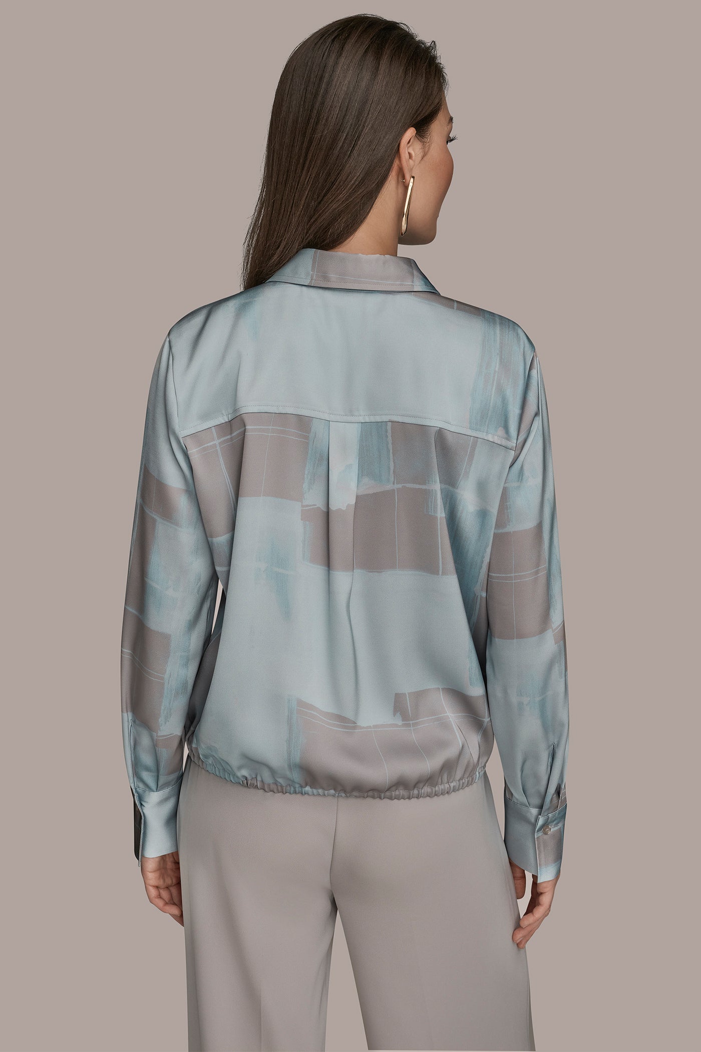 Mist Combo LONG-SLEEVE PRINTED DRAWSTRING BLOUSE Donna Karan