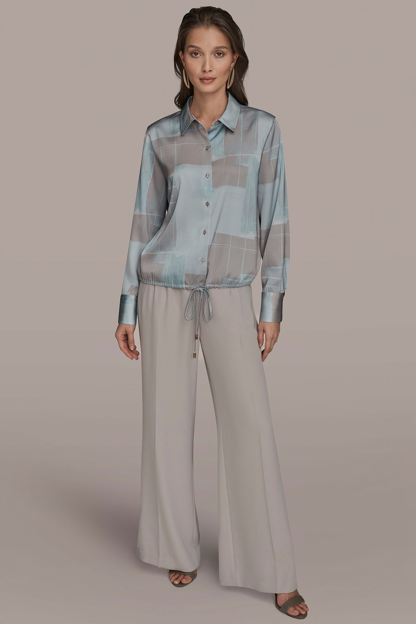 Mist Combo LONG-SLEEVE PRINTED DRAWSTRING BLOUSE Donna Karan