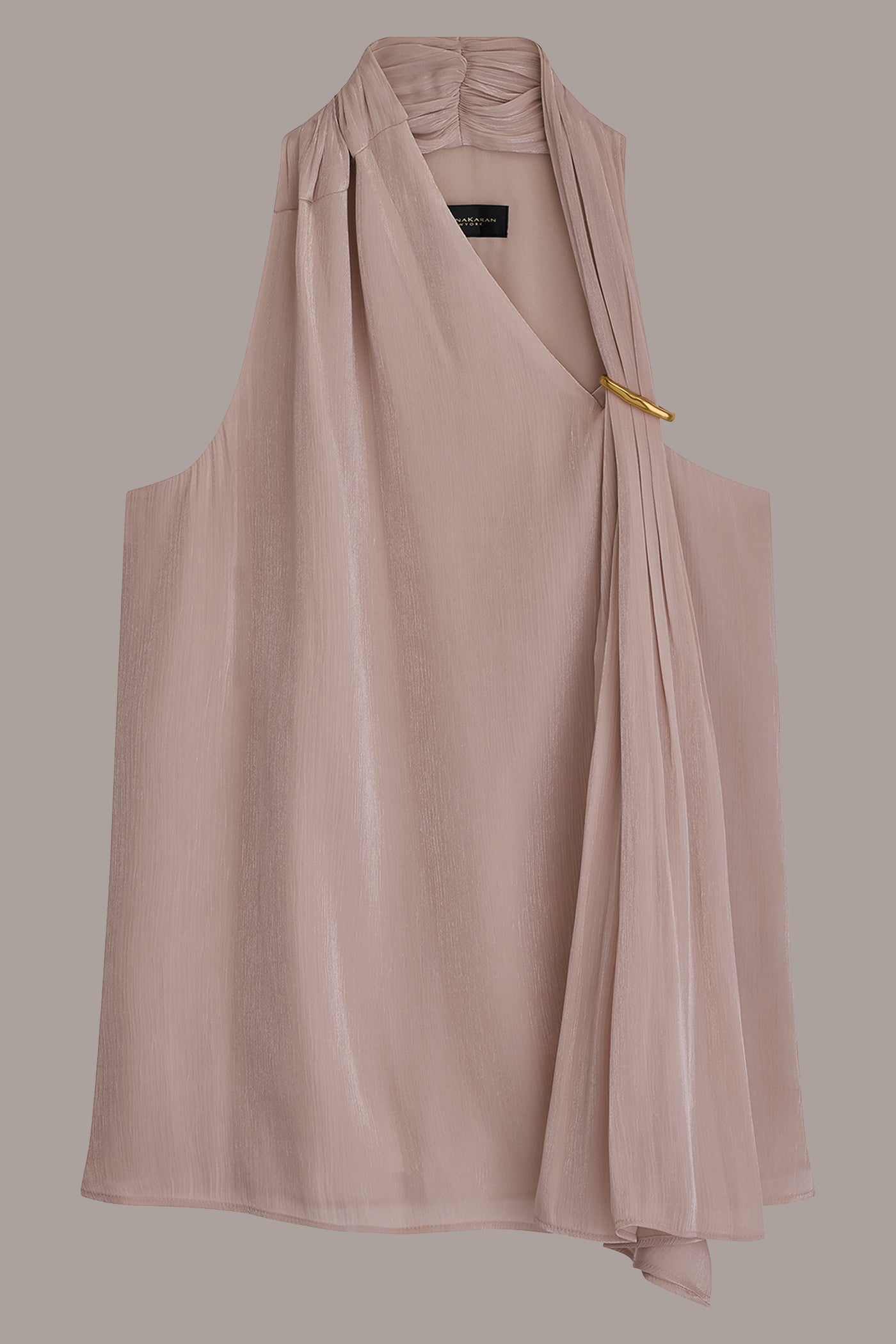 Umbria METALLIC ASYMMETRIC SCARF HALTER BLOUSE Donna Karan