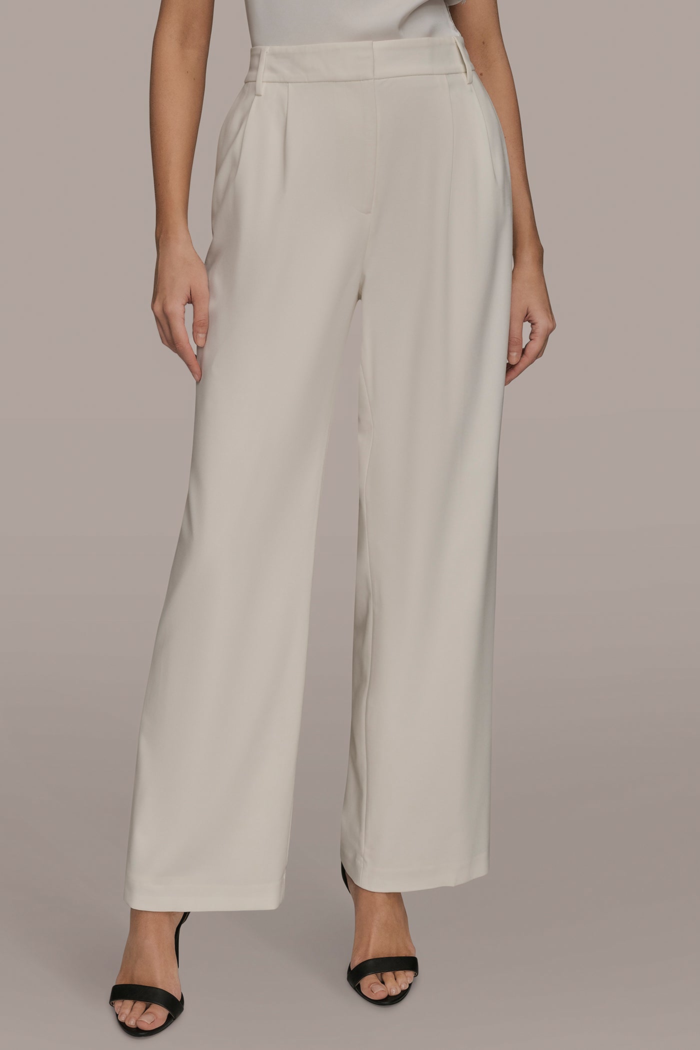 CREAM EXTRA HIGH-RISE PLEATED WIDE-LEG PANT Donna Karan