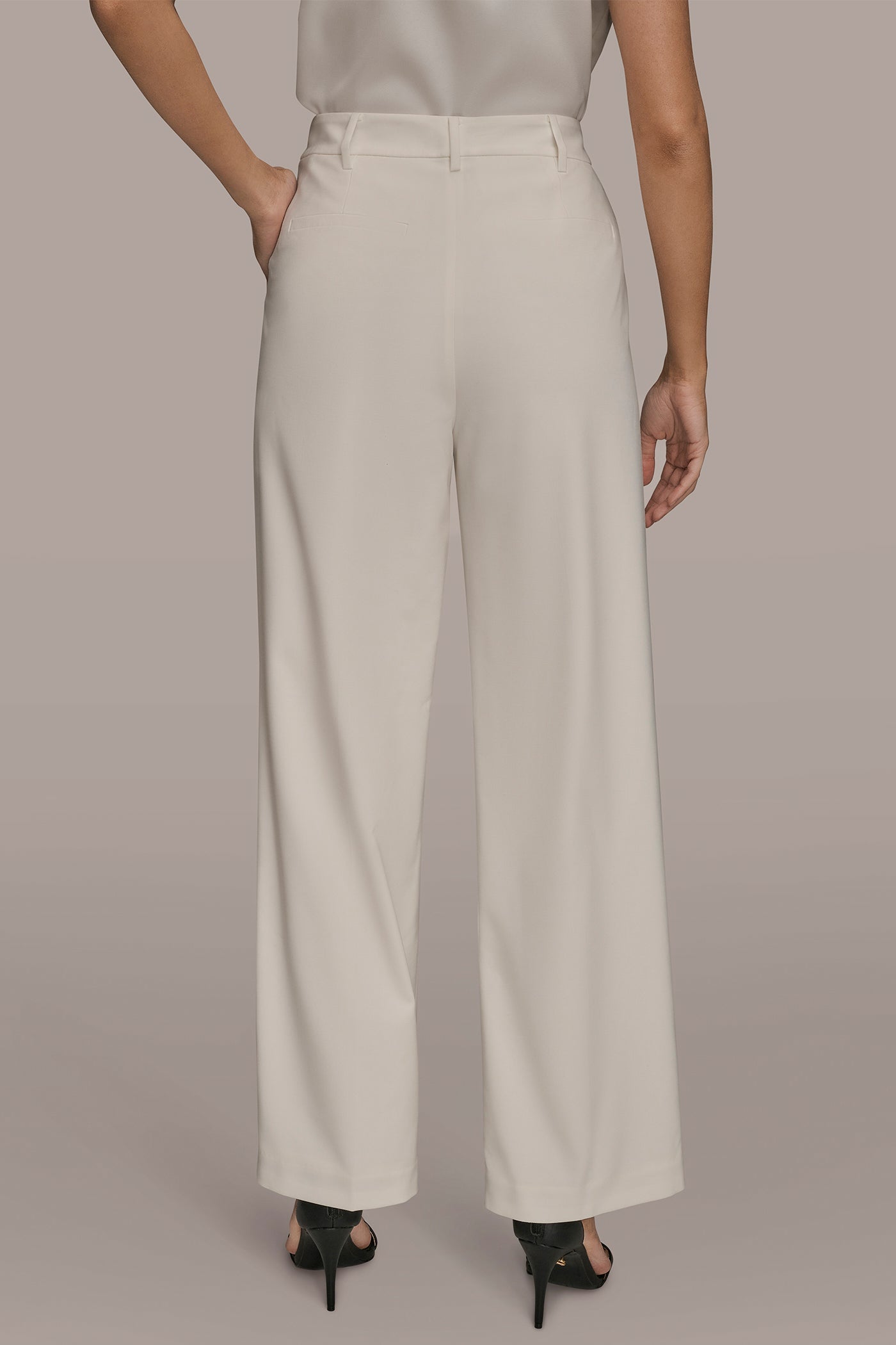 CREAM EXTRA HIGH-RISE PLEATED WIDE-LEG PANT Donna Karan