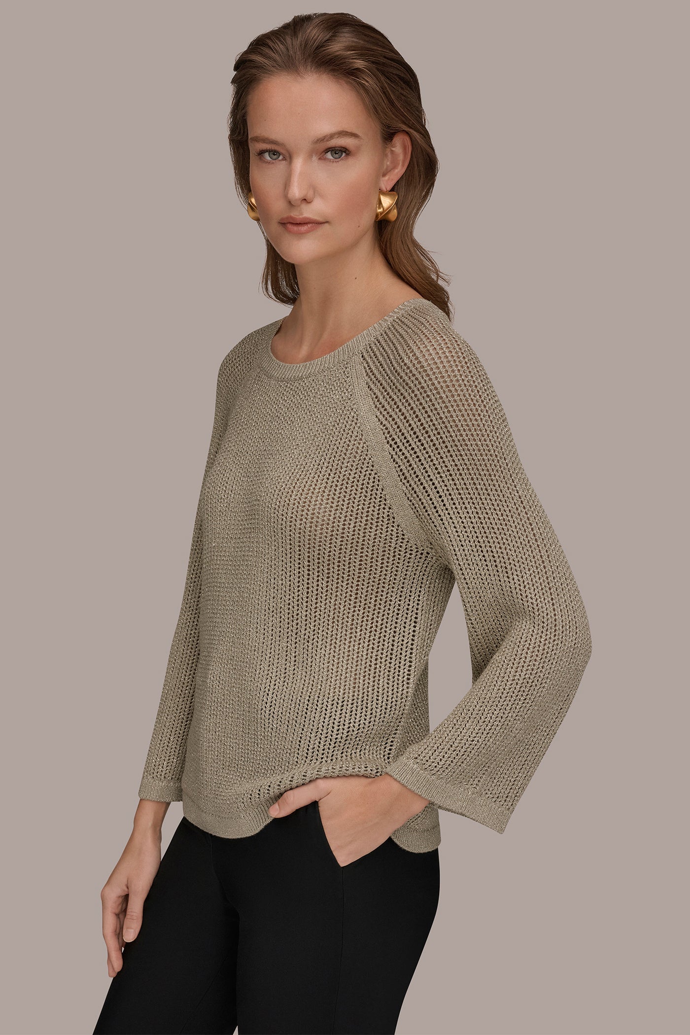 Tuscan Grey BOAT NECK DOLMAN SWEATER Donna Karan