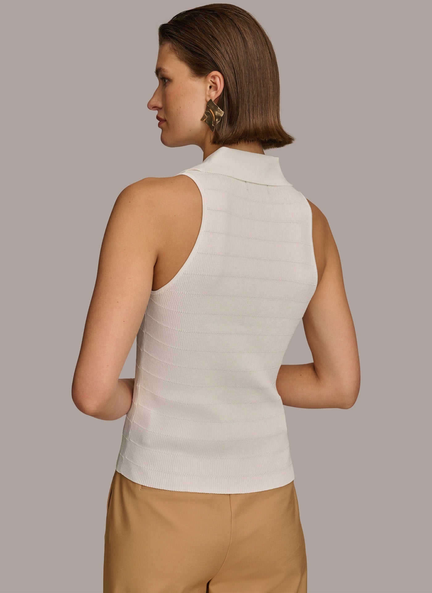 Cream TEXTURE SWEATER WITH GOLD BUTTONS Donna Karan