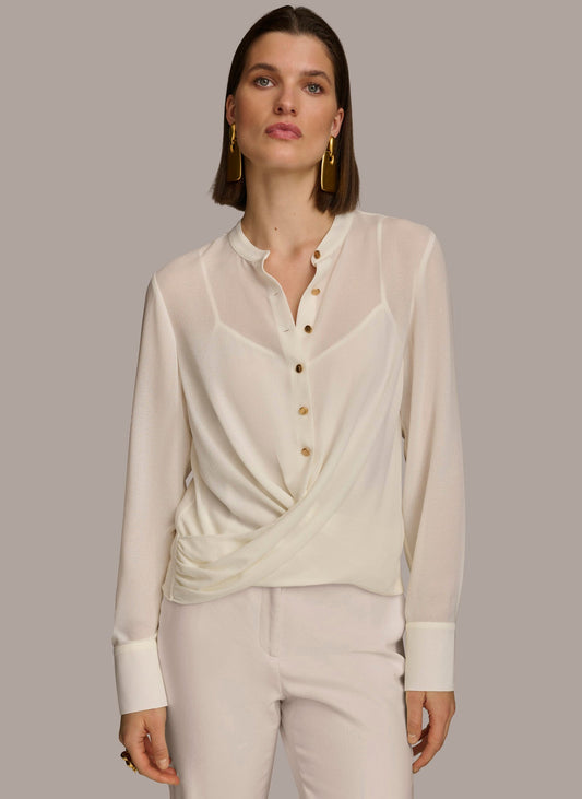 Cream FAUX WRAP TOP Donna Karan