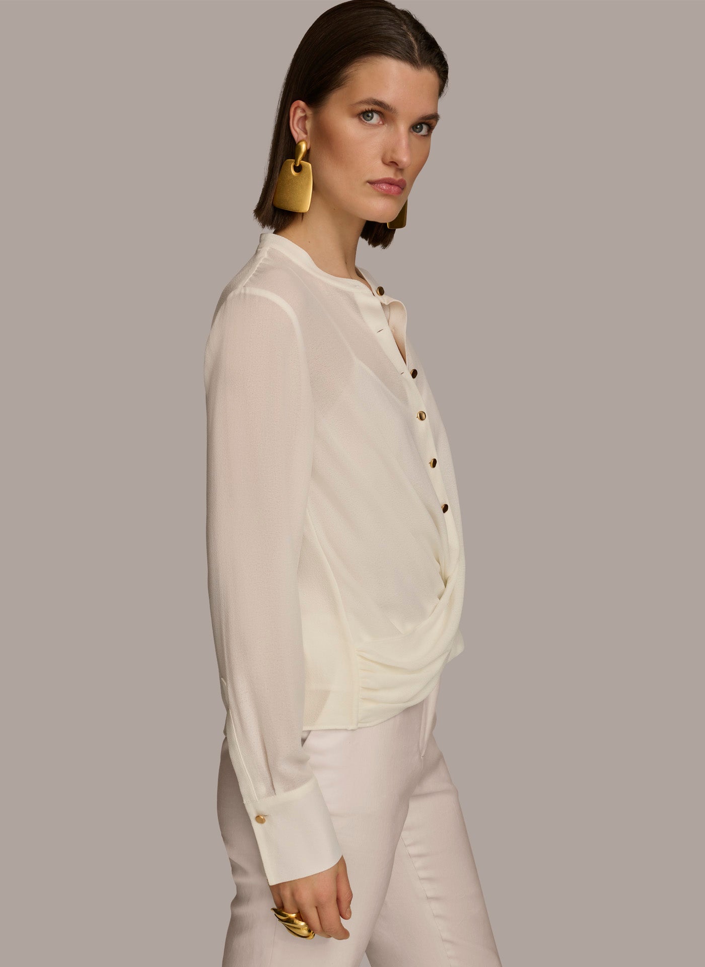 Cream FAUX WRAP TOP Donna Karan