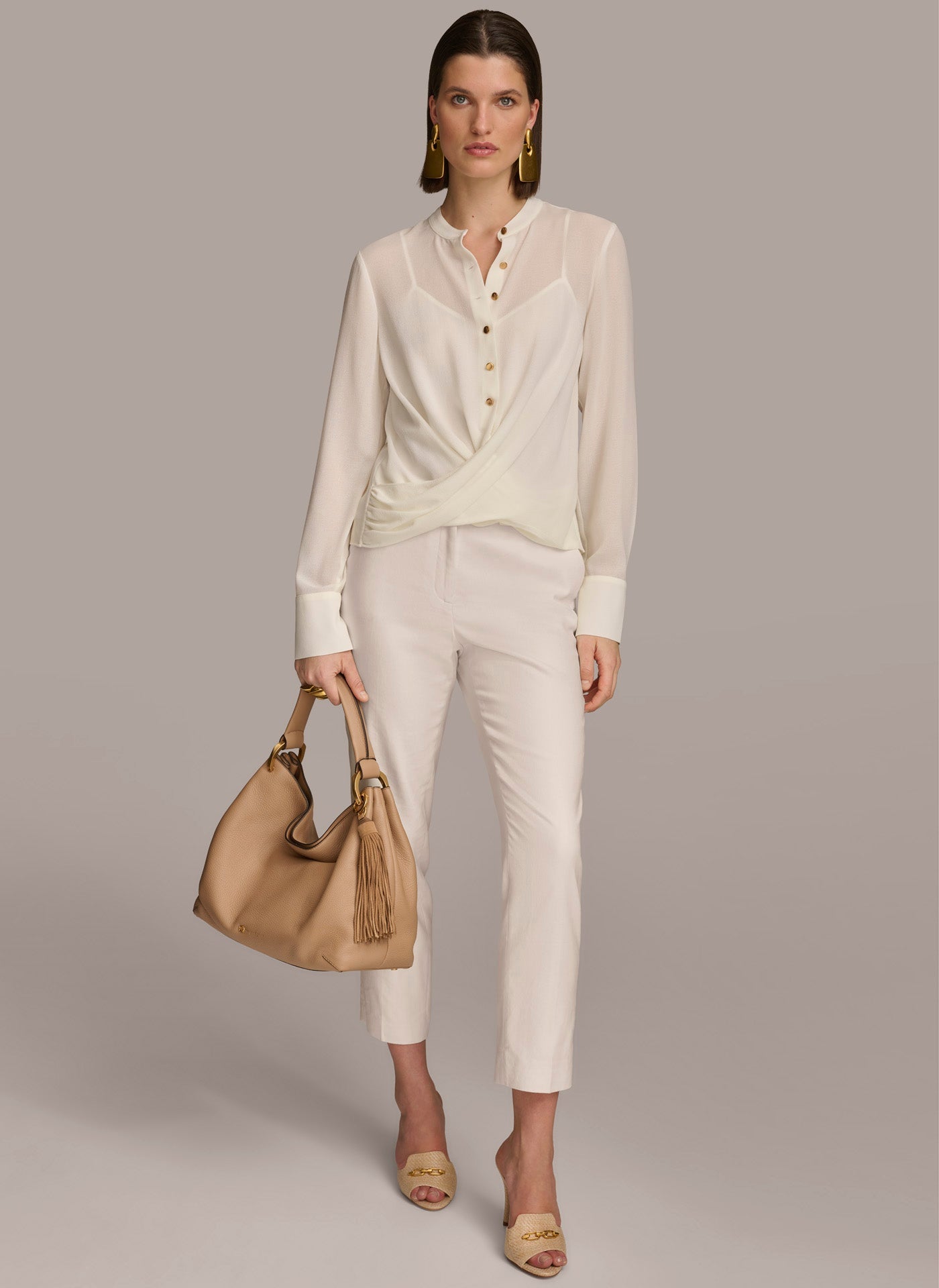 Cream FAUX WRAP TOP Donna Karan