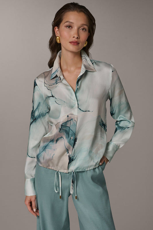 Skylight Multi PRINTED DRAWSTRING HEM BLOUSE Donna Karan