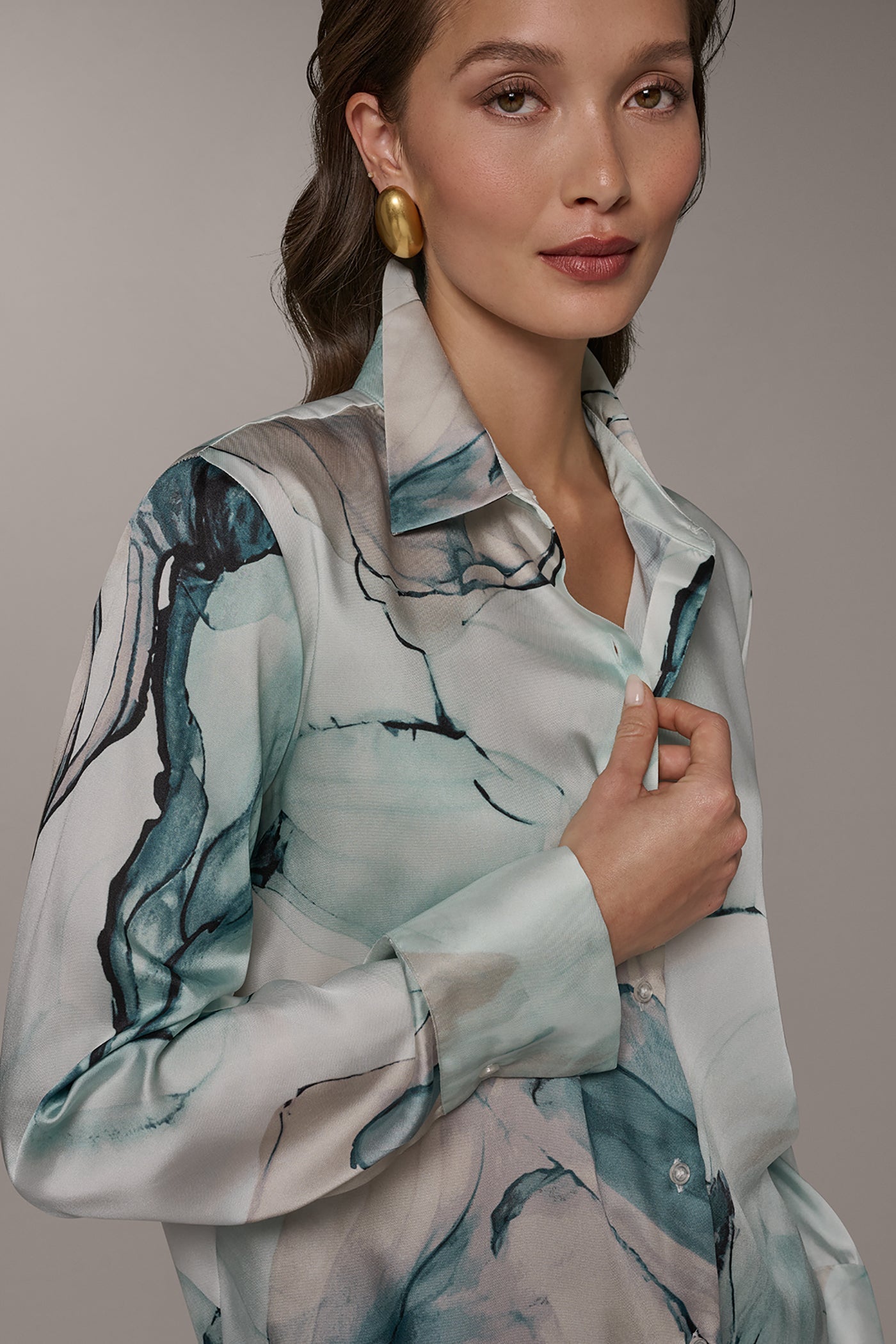 Skylight Multi PRINTED DRAWSTRING HEM BLOUSE Donna Karan