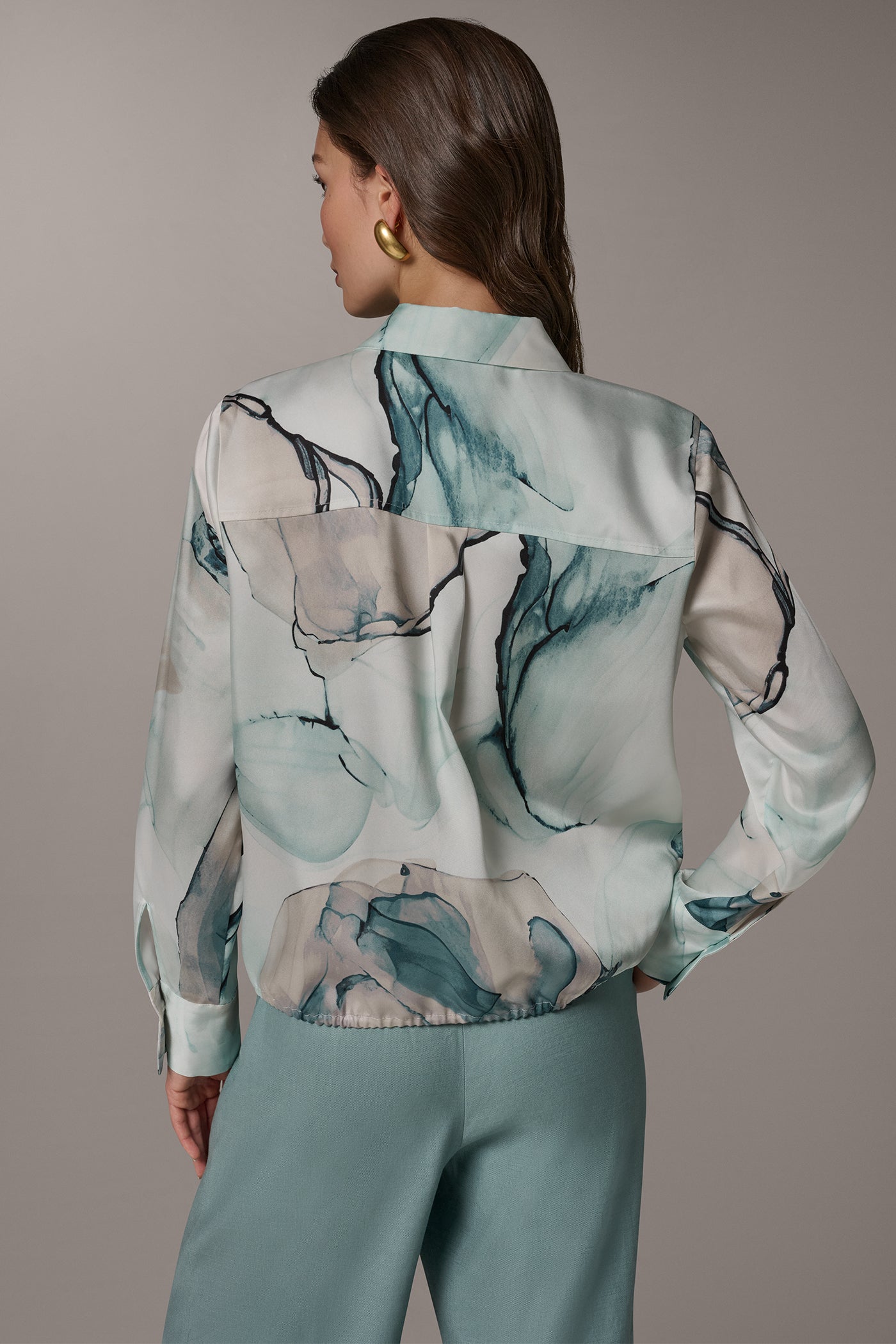Skylight Multi PRINTED DRAWSTRING HEM BLOUSE Donna Karan