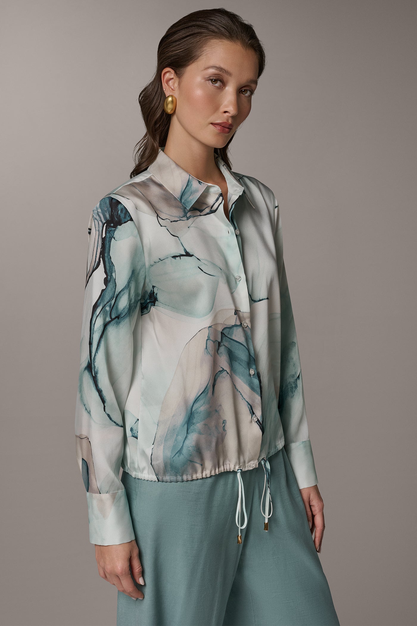 Skylight Multi PRINTED DRAWSTRING HEM BLOUSE Donna Karan