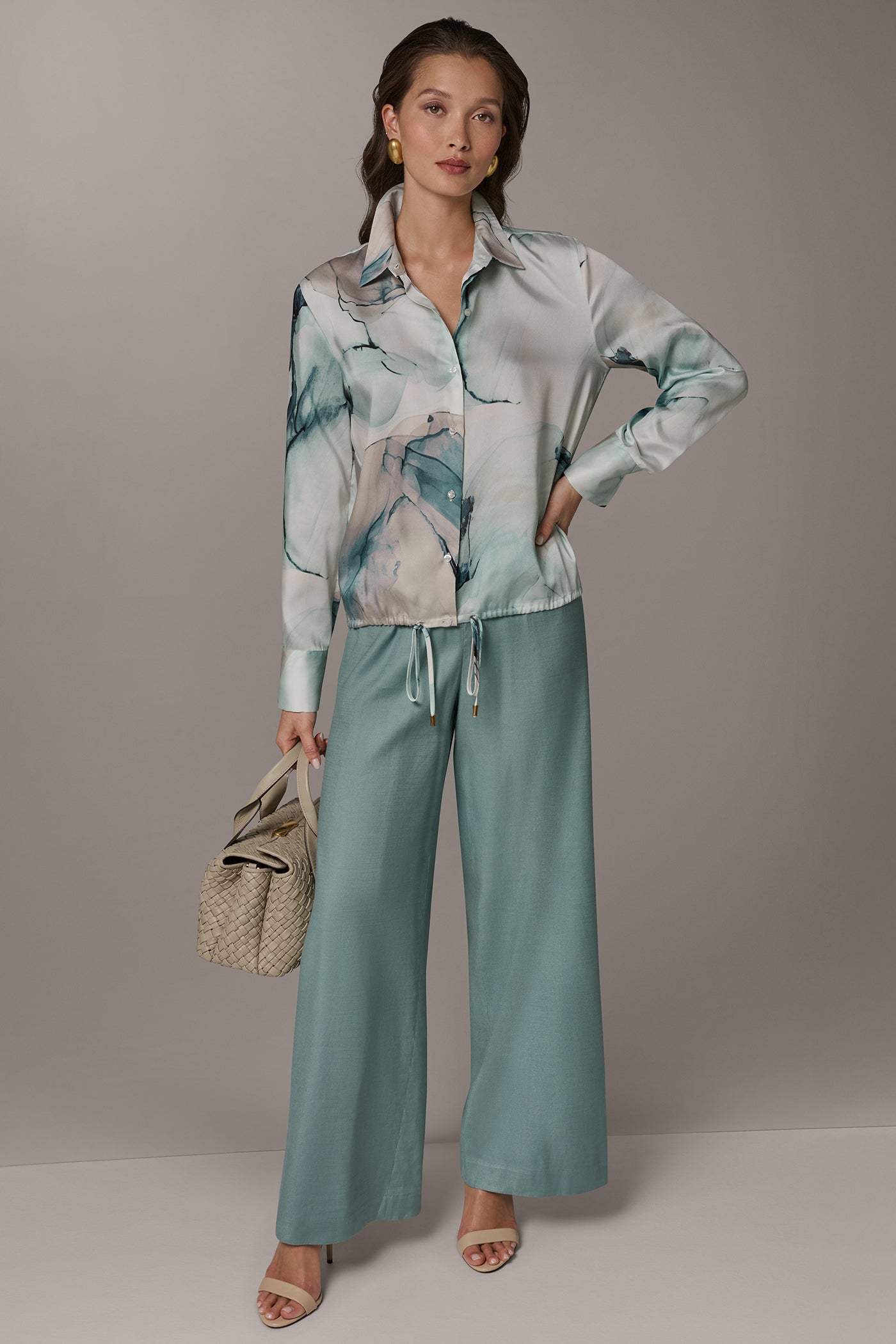 Skylight Multi PRINTED DRAWSTRING HEM BLOUSE Donna Karan