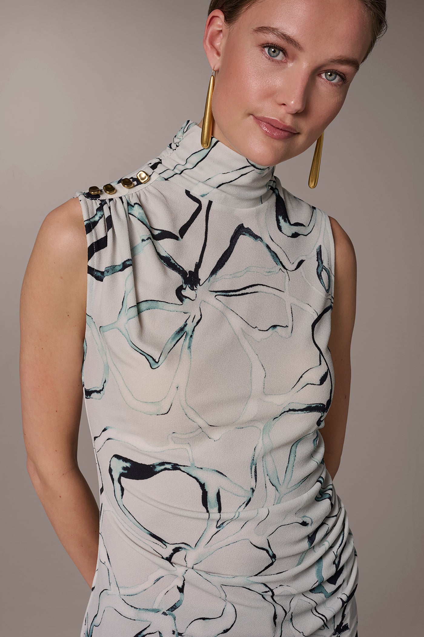 Aquamint Multi BUTTON SHOULDER BLOUSE Donna Karan