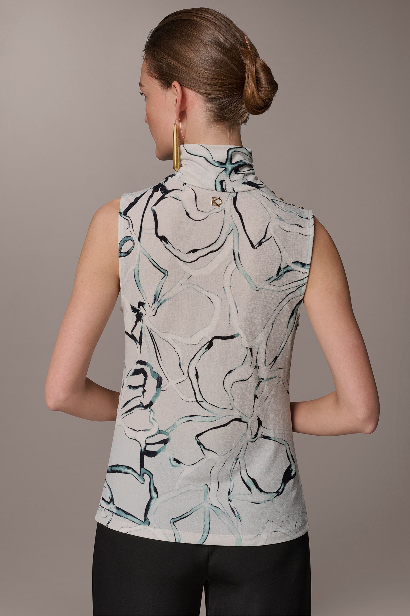 Aquamint Multi BUTTON SHOULDER BLOUSE Donna Karan