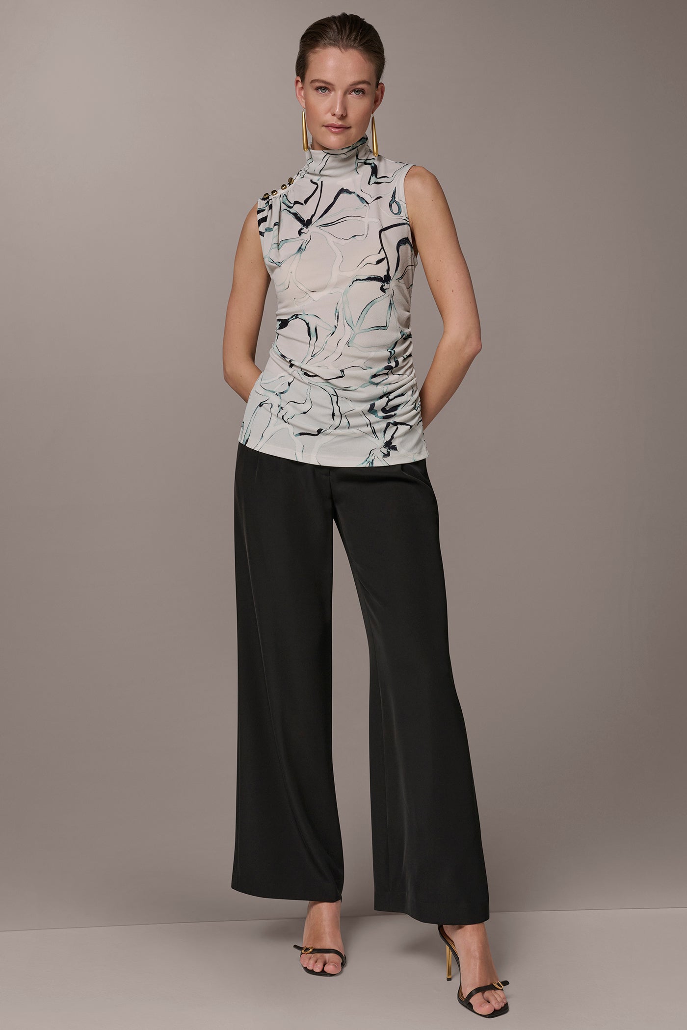 Aquamint Multi BUTTON SHOULDER BLOUSE Donna Karan