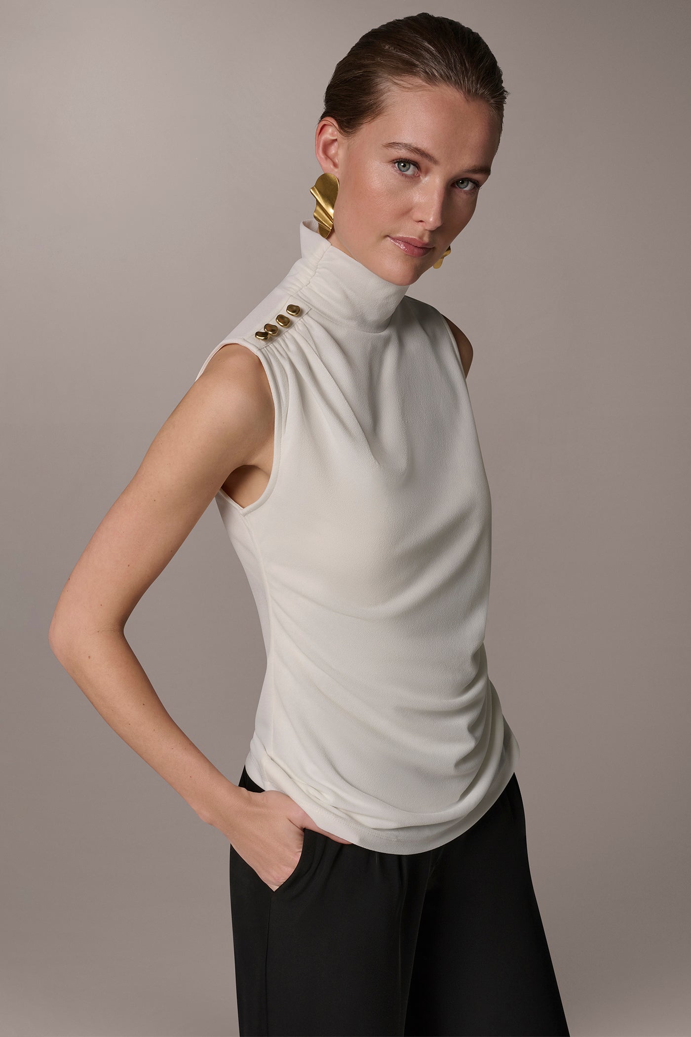 Cream BUTTON SHOULDER BLOUSE Donna Karan