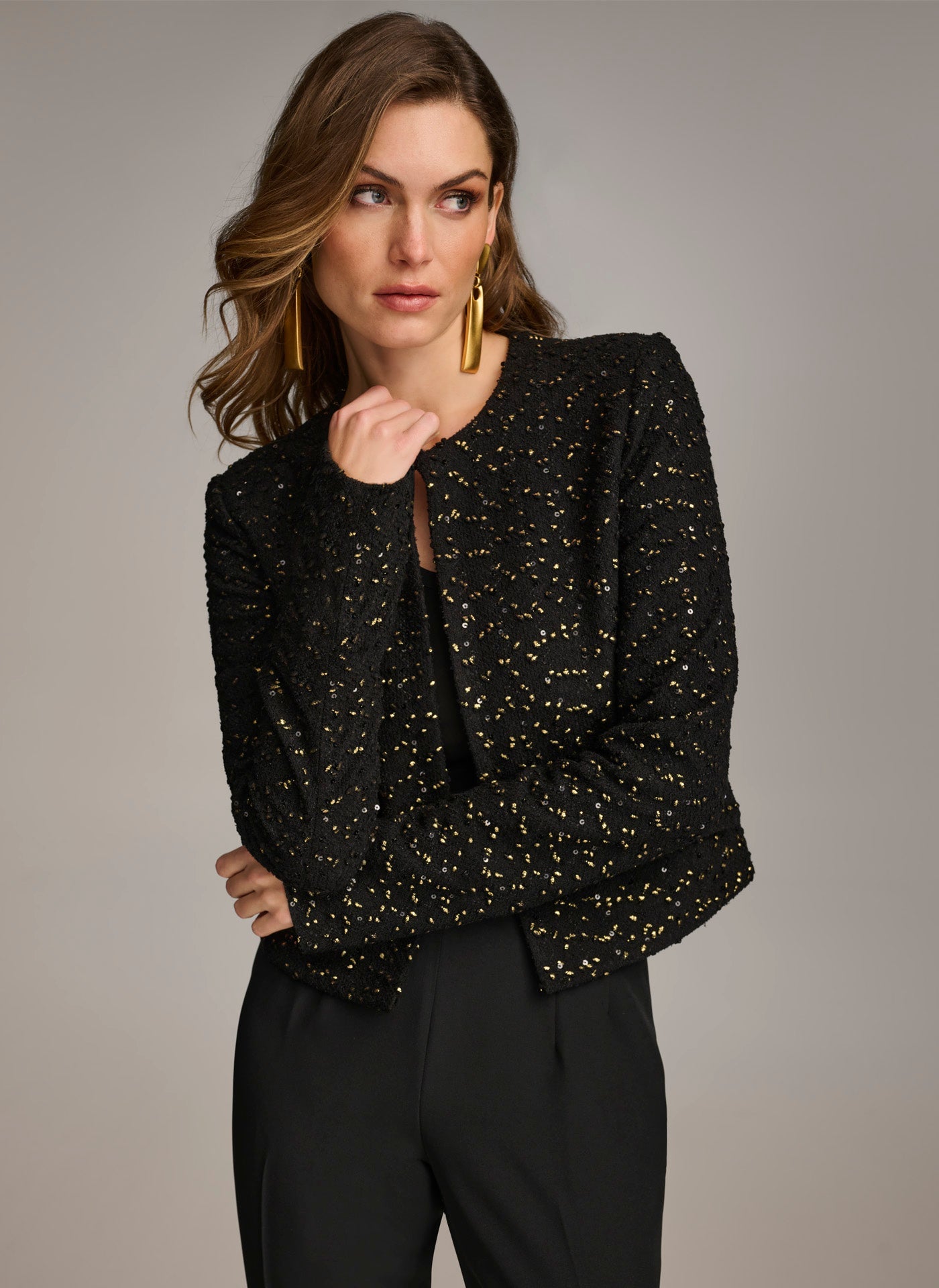 Black FOIL POPCORN JACKET Donna Karan