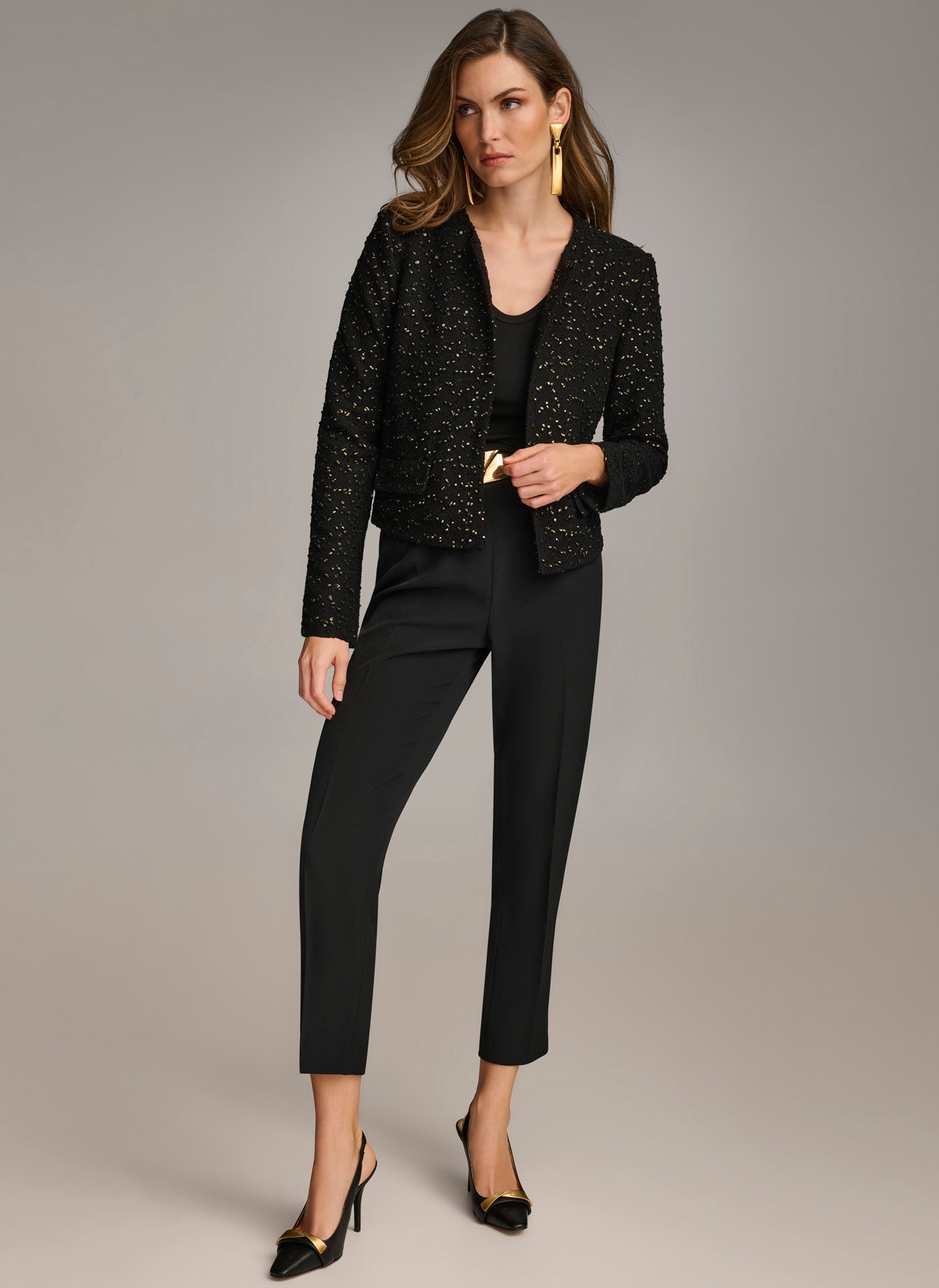 Black FOIL POPCORN JACKET Donna Karan