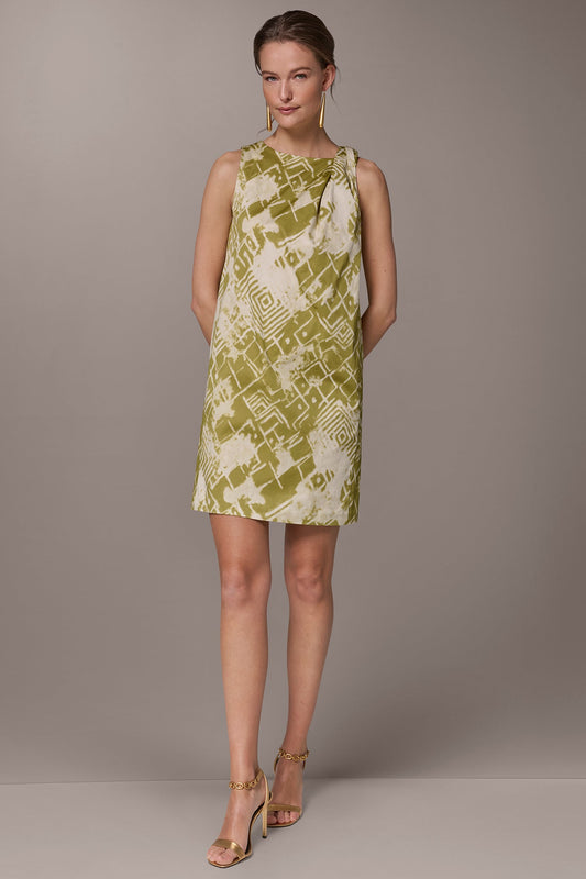 Kiwi Multi COTTON-SATEEN TWIST SHOULDER SHIFT DRESS Donna Karan