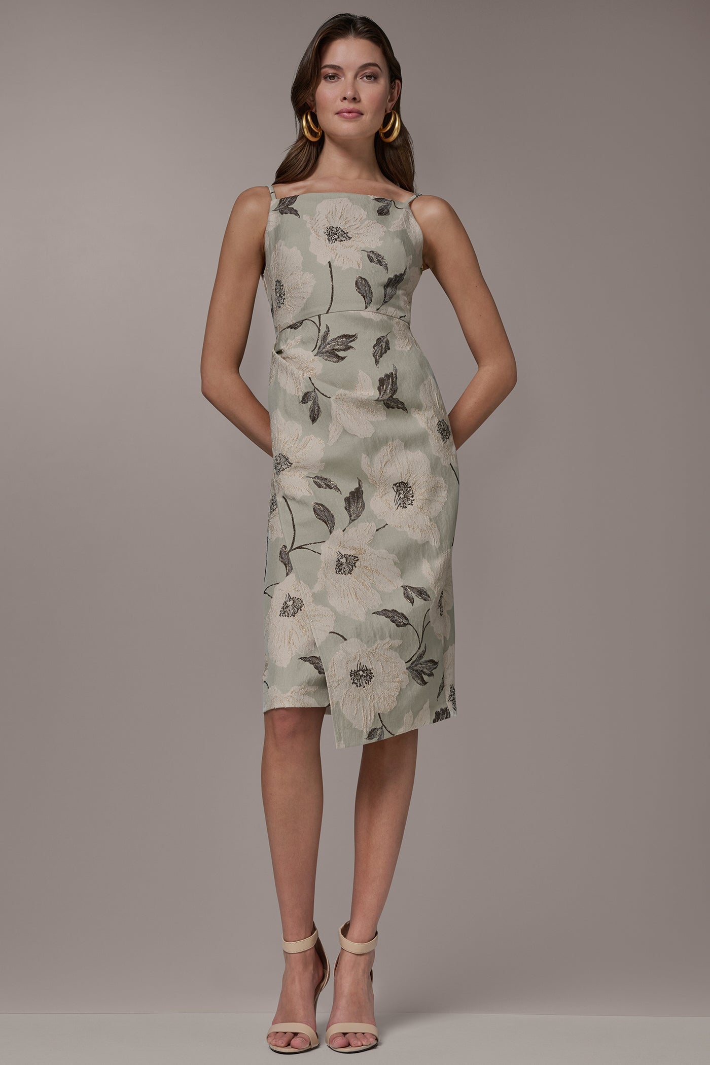 Agave Multi FLORAL-JACQUARD WRAP MIDI DRESS Donna Karan