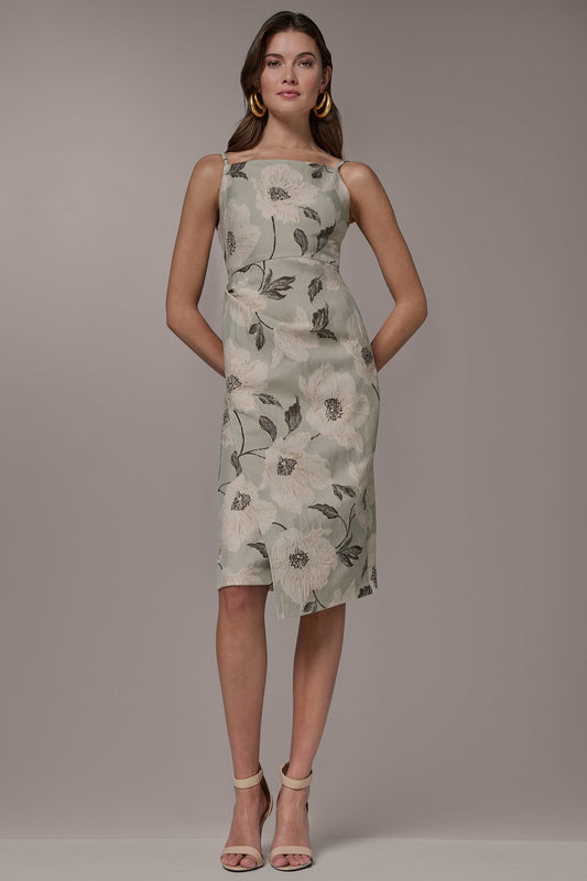 Agave Multi FLORAL-JACQUARD WRAP MIDI DRESS Donna Karan