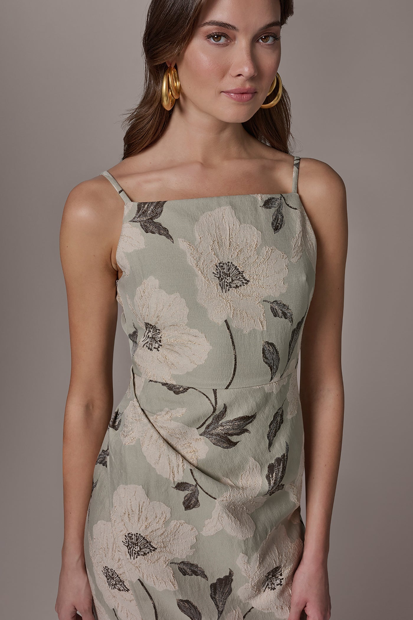 Agave Multi FLORAL-JACQUARD WRAP MIDI DRESS Donna Karan