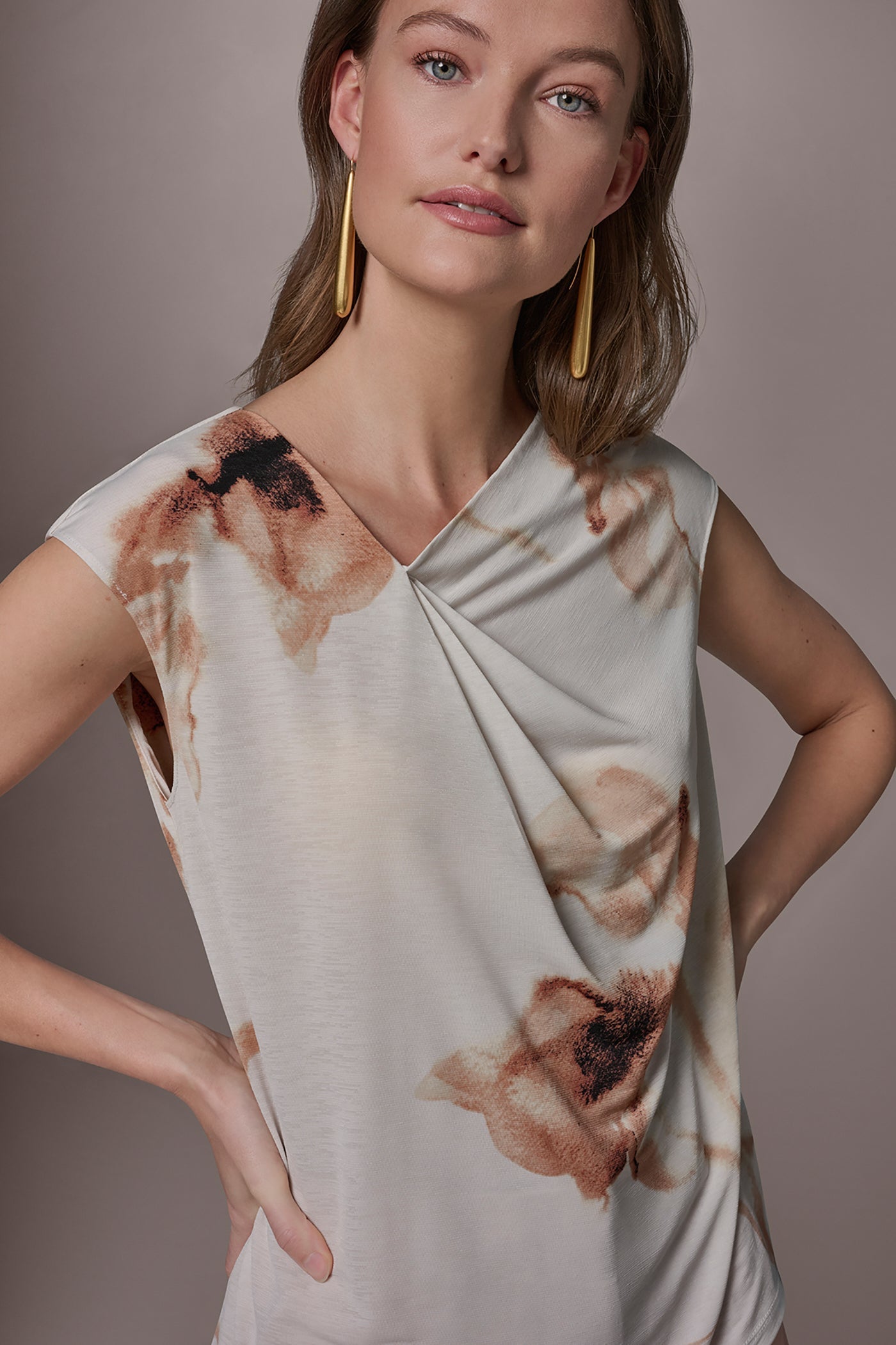 Light Tuscan Grey Multi FLORAL ASYMMETRIC BLOUSE Donna Karan