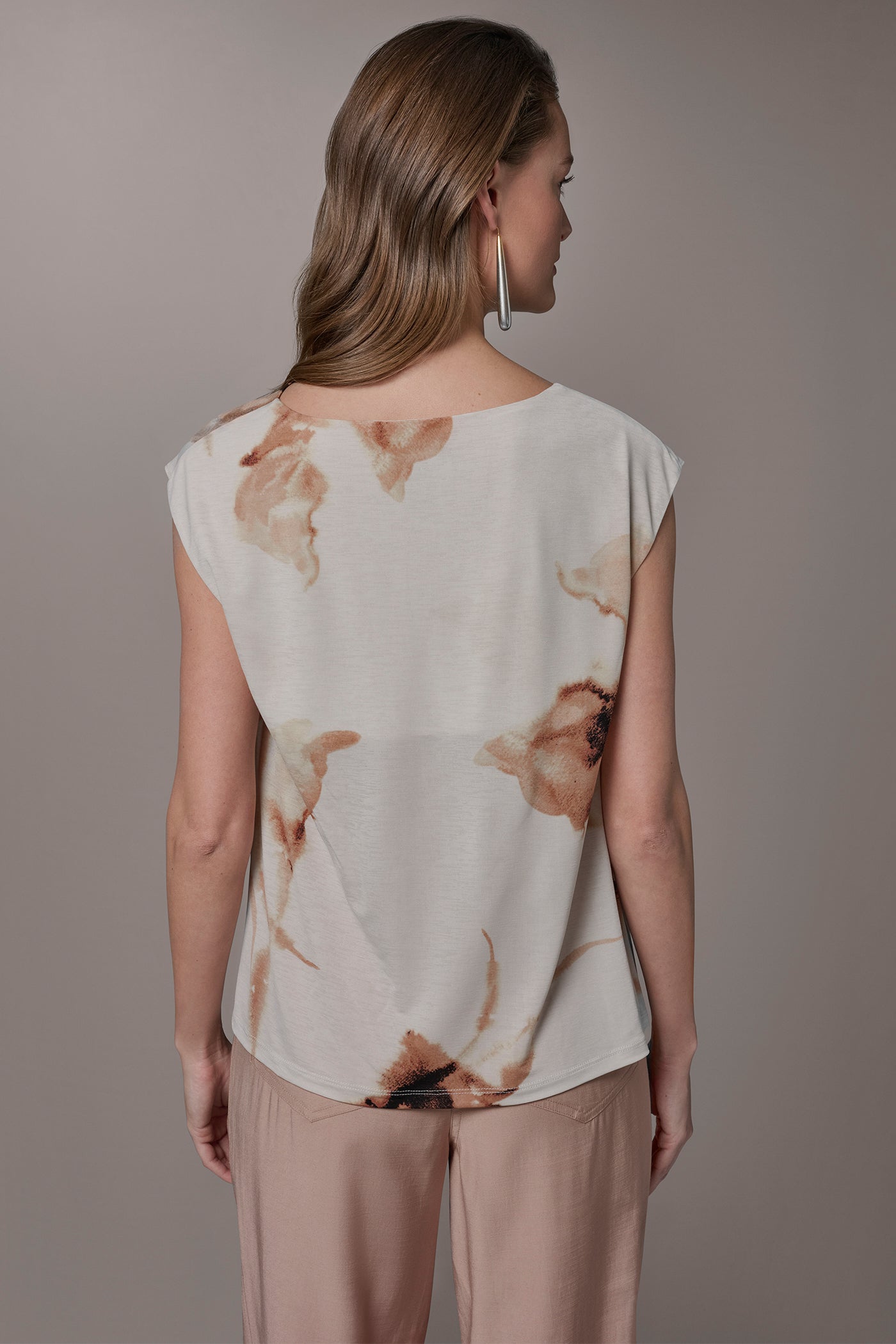 Light Tuscan Grey Multi FLORAL ASYMMETRIC BLOUSE Donna Karan