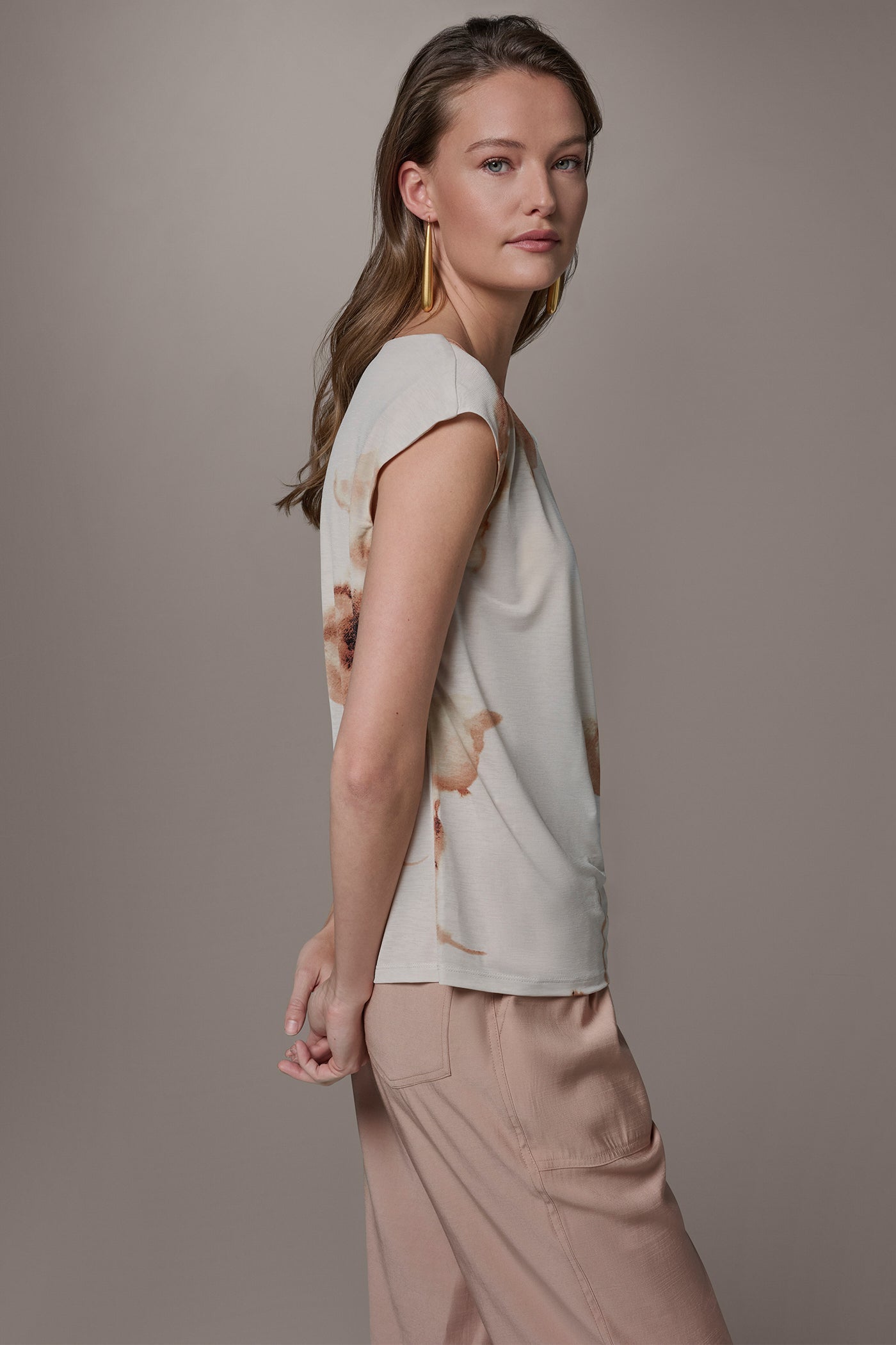 Light Tuscan Grey Multi FLORAL ASYMMETRIC BLOUSE Donna Karan