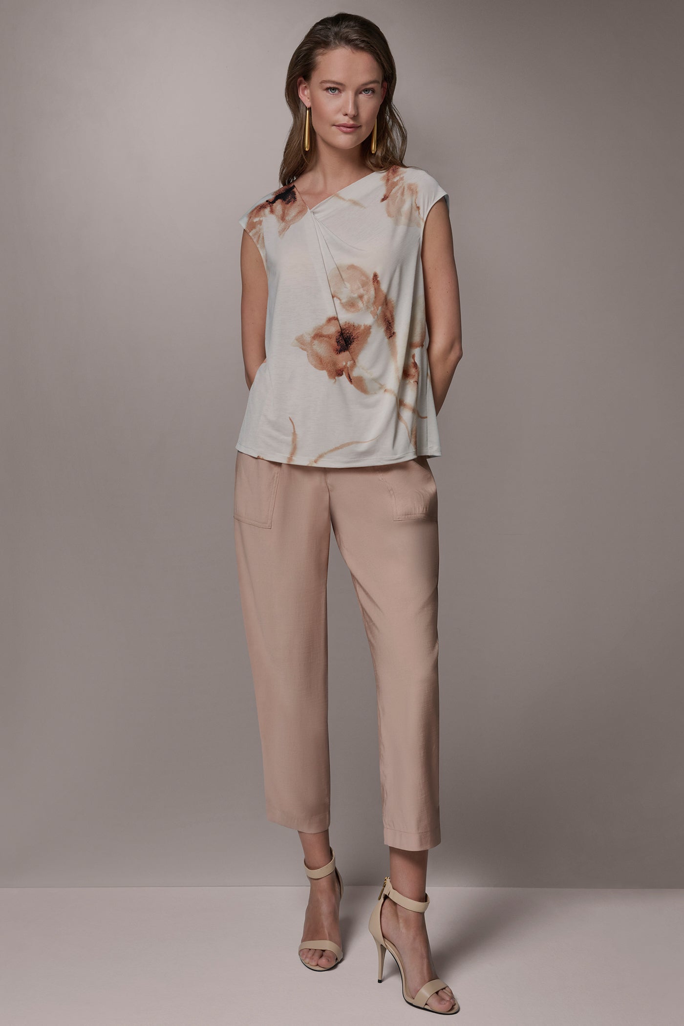 Light Tuscan Grey Multi FLORAL ASYMMETRIC BLOUSE Donna Karan