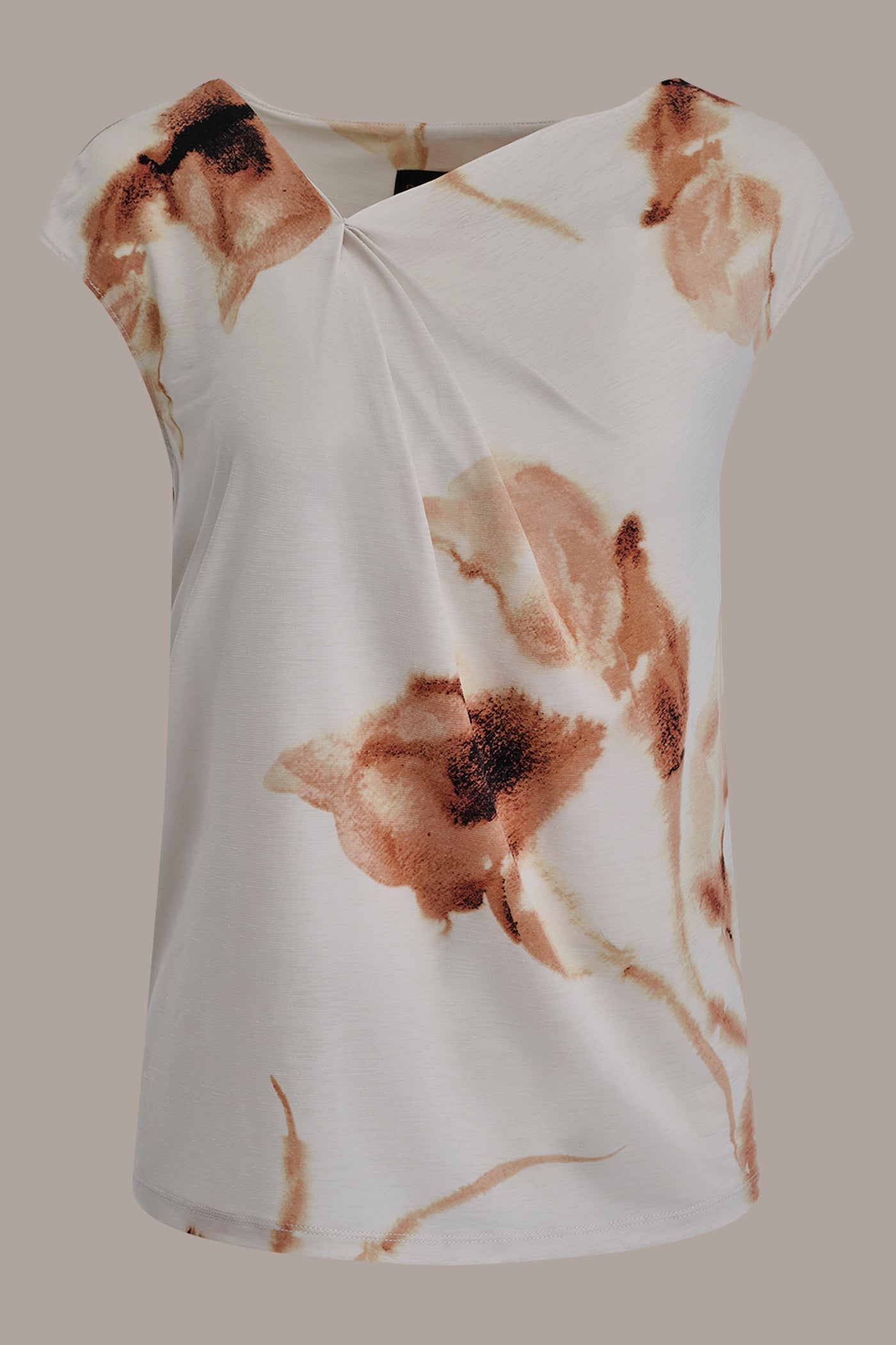 Light Tuscan Grey Multi FLORAL ASYMMETRIC BLOUSE Donna Karan