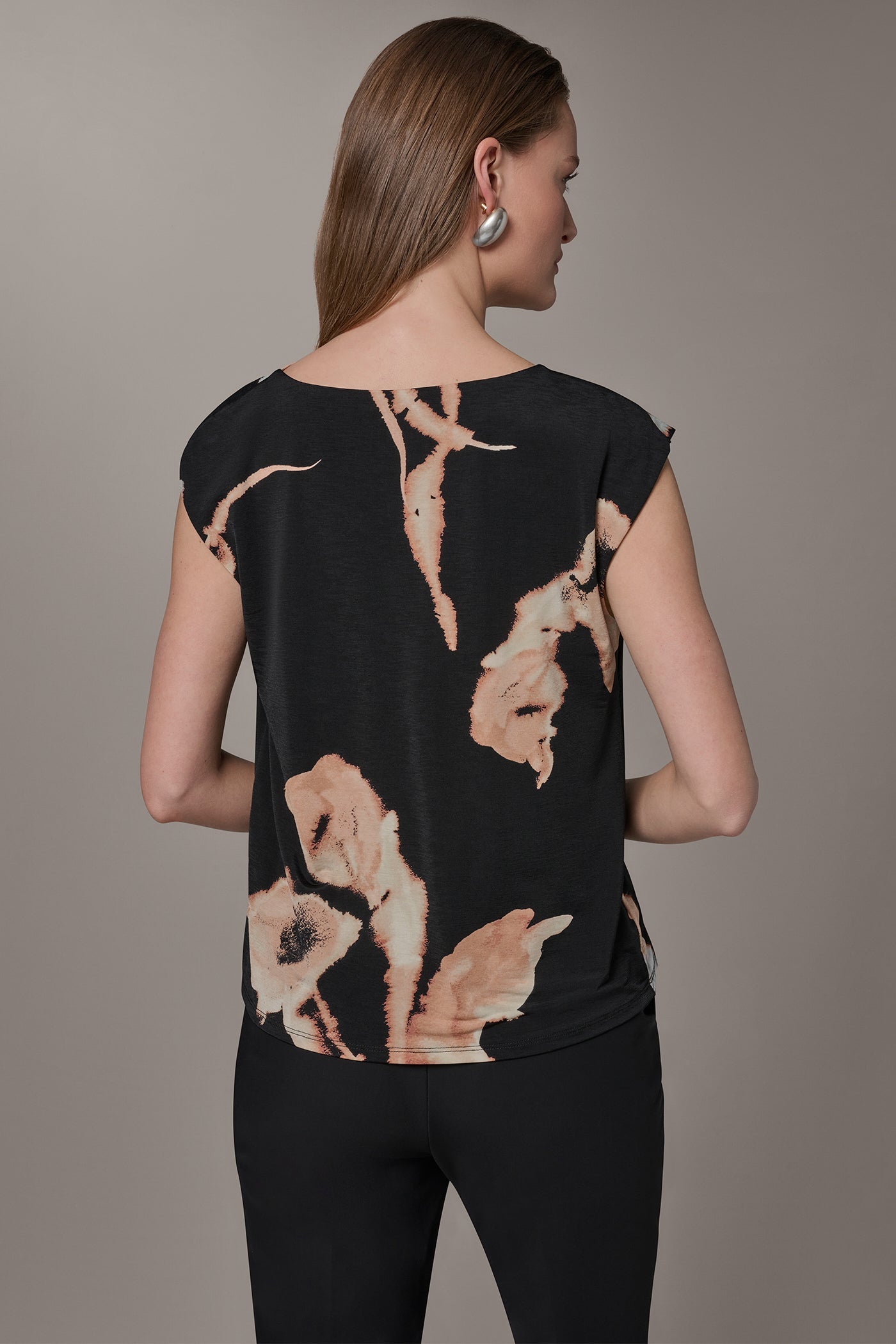 Black Multi FLORAL ASYMMETRIC BLOUSE Donna Karan