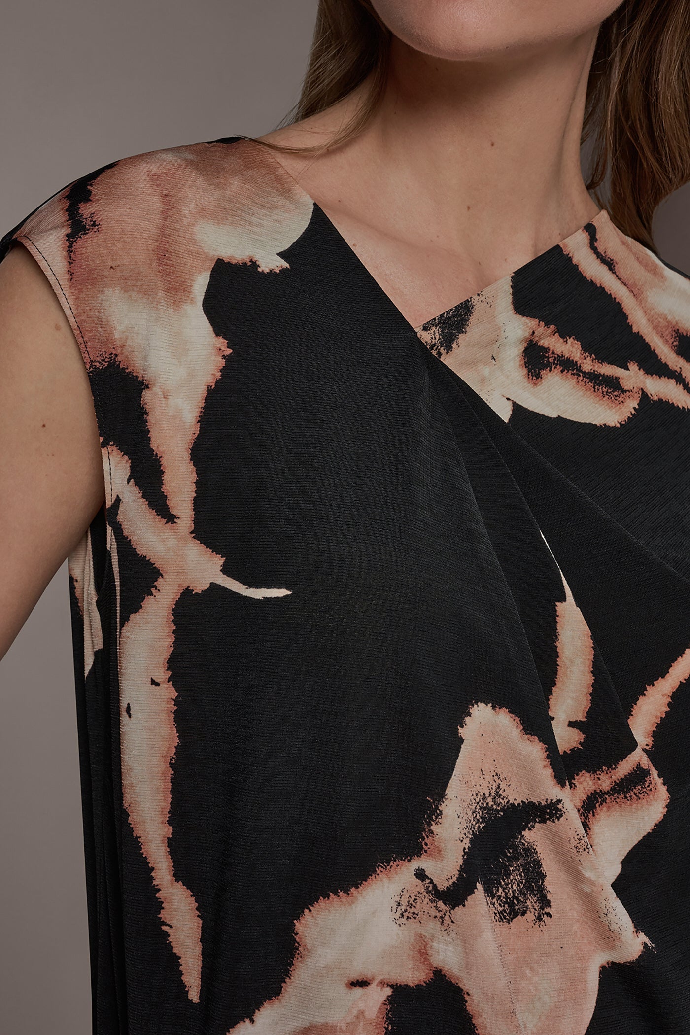 Black Multi FLORAL ASYMMETRIC BLOUSE Donna Karan