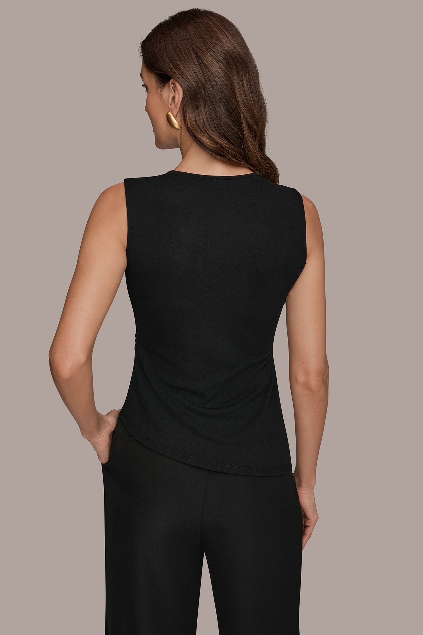 Black ASYMMETRIC RUCHED TOP Donna Karan
