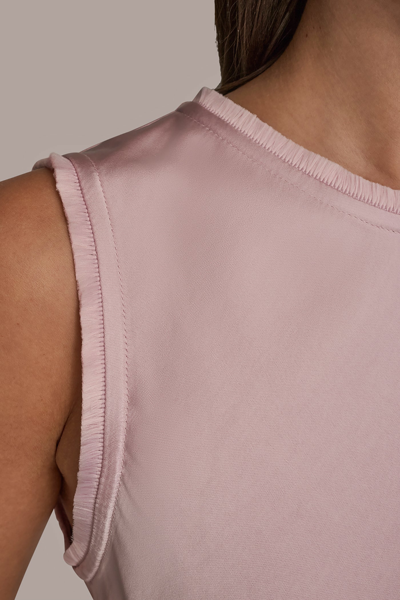PINK WISTERIA SATIN FRINGE-TRIMMED SLEEVELESS BLOUSE Donna Karan