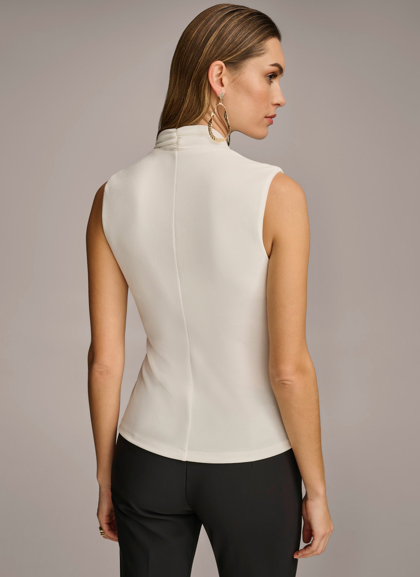 Cream V NECK WITH HARDWARE AND RUCHED DETAIL Donna Karan