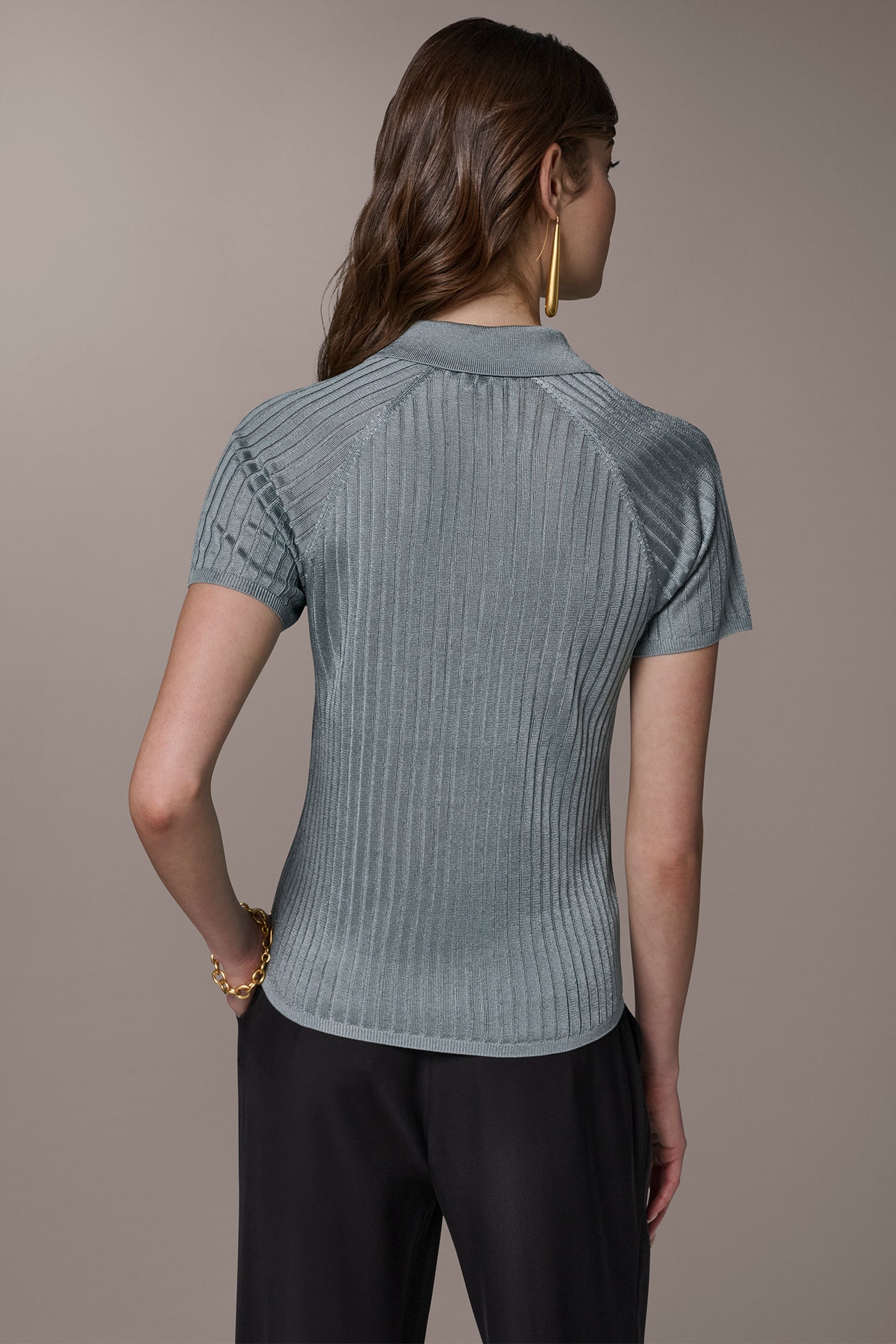 Waterlily RIB-KNIT POLO SWEATER Donna Karan