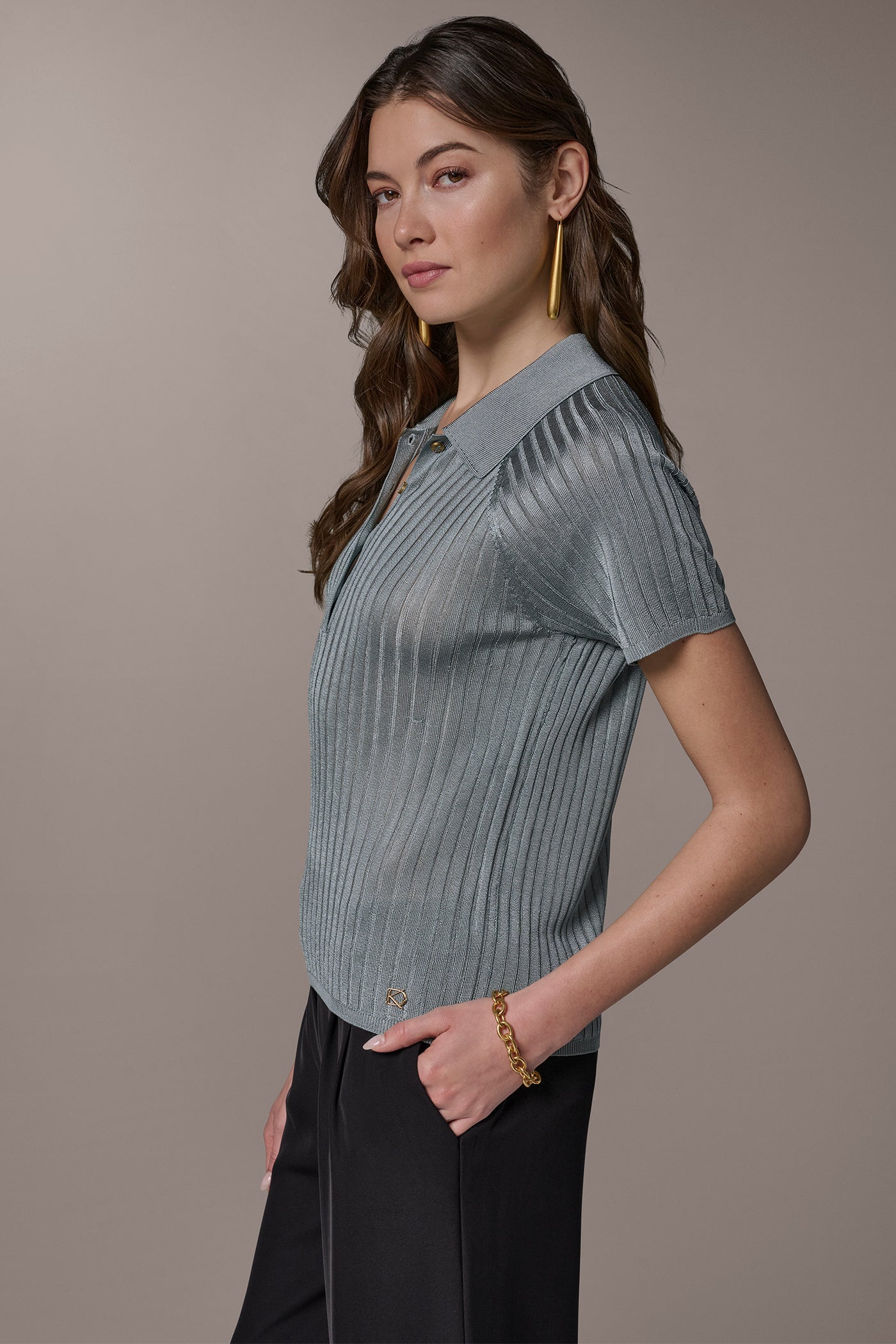 Waterlily RIB-KNIT POLO SWEATER Donna Karan