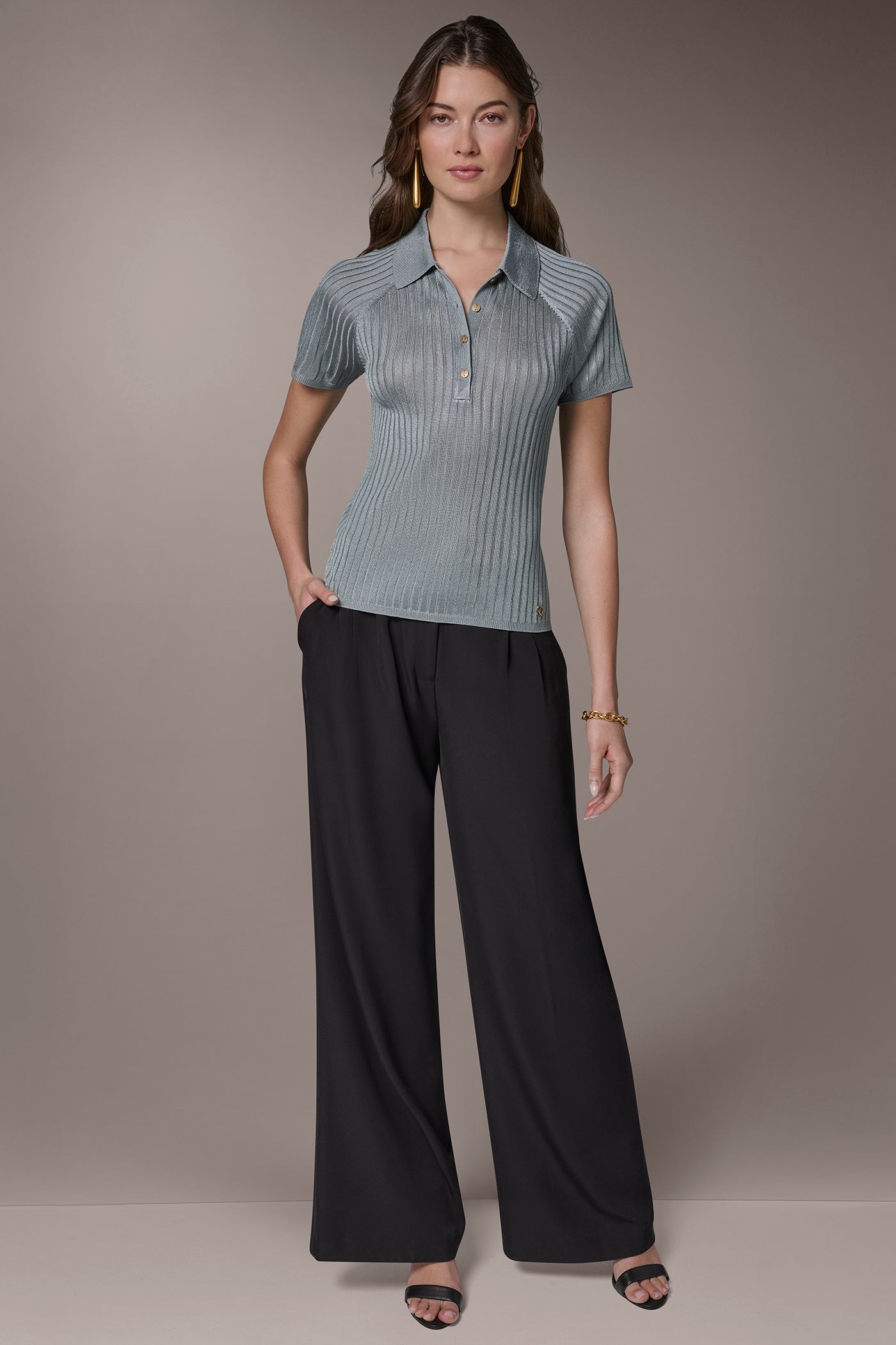 Waterlily RIB-KNIT POLO SWEATER Donna Karan