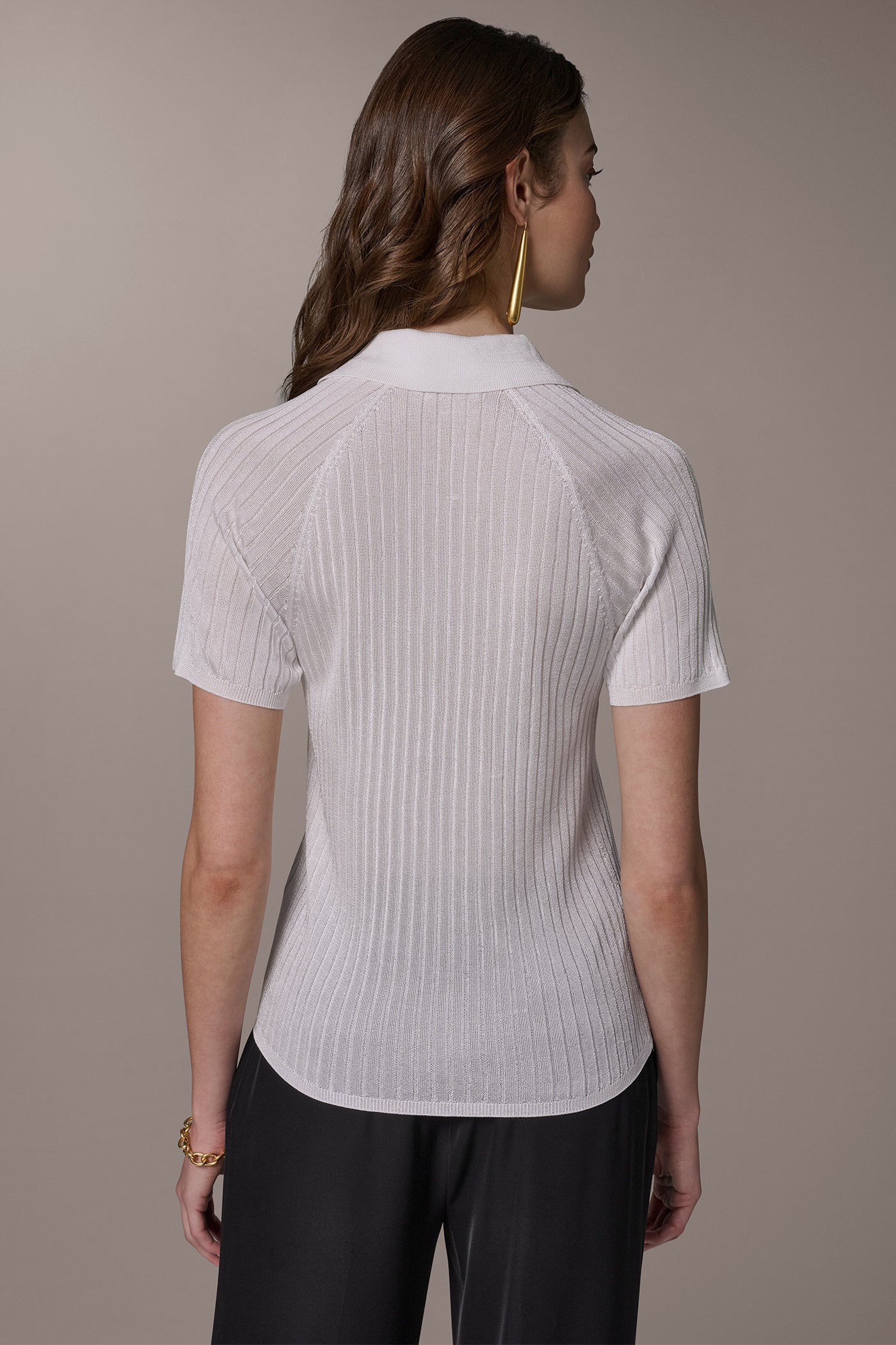 Cream RIB-KNIT POLO SWEATER Donna Karan