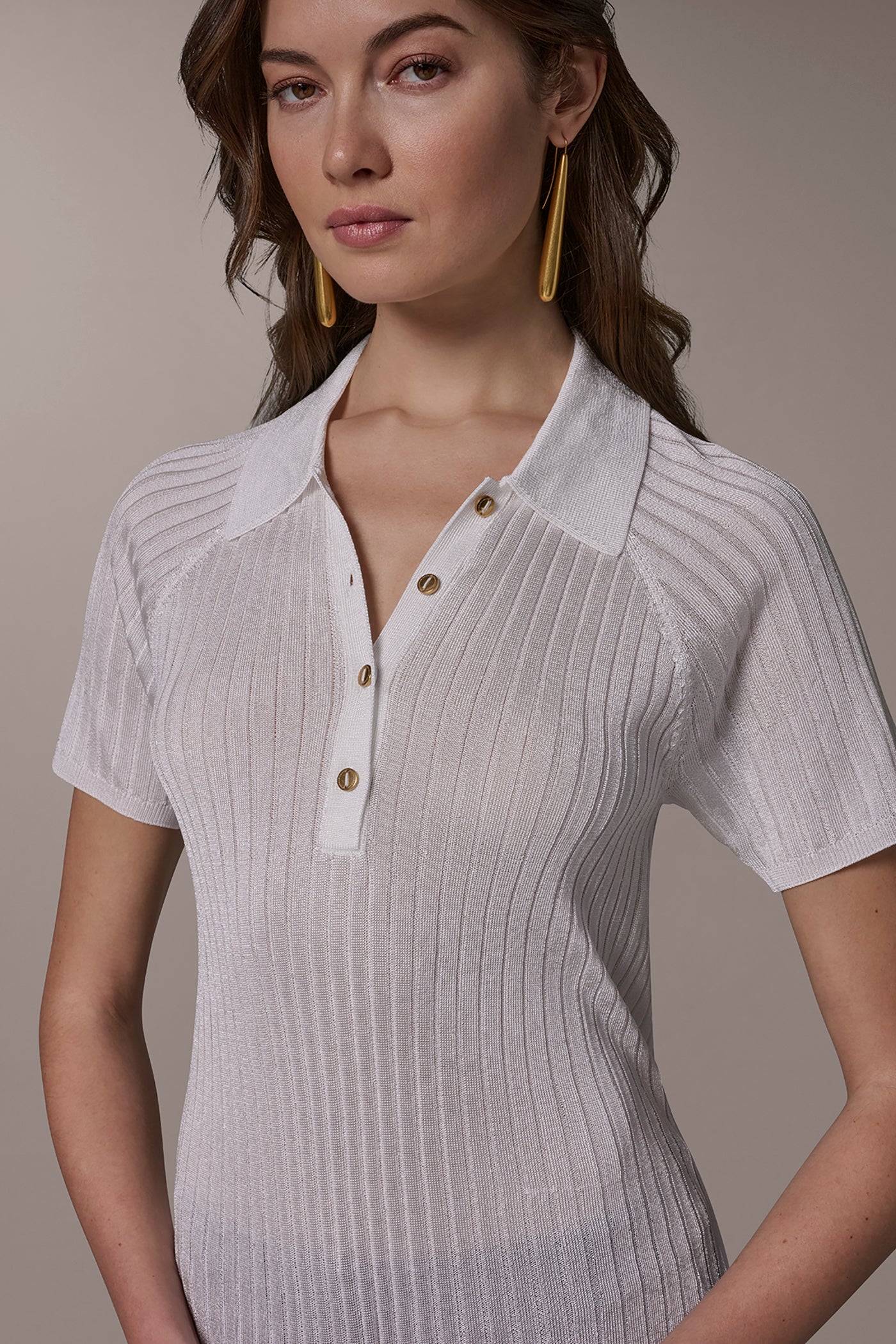 Cream RIB-KNIT POLO SWEATER Donna Karan