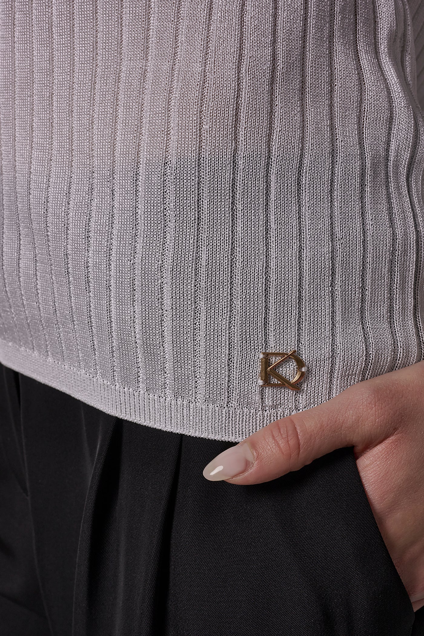 Cream RIB-KNIT POLO SWEATER Donna Karan