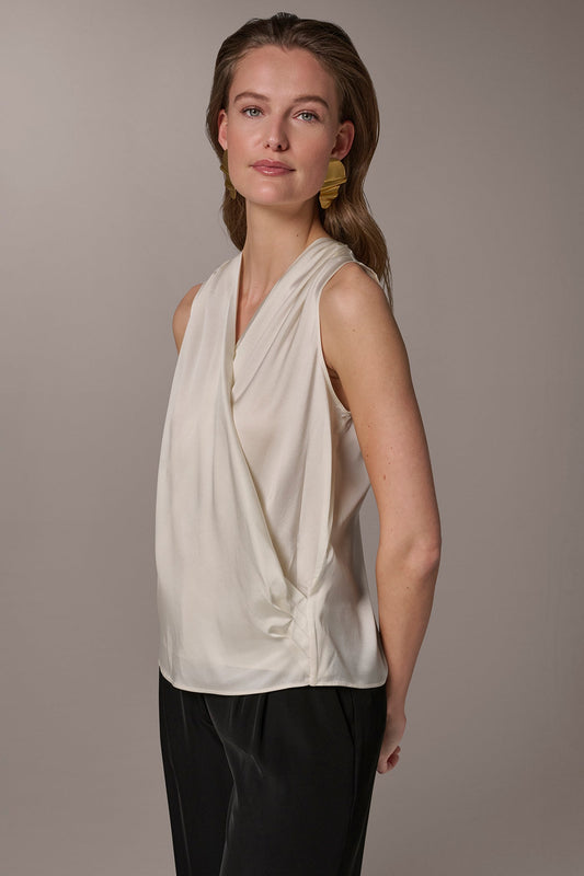 Cream STRETCH-SILK WRAP-EFFECT BLOUSE Donna Karan