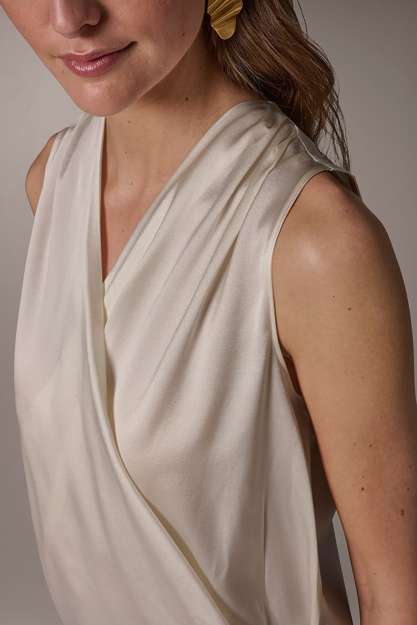 Cream STRETCH-SILK WRAP-EFFECT BLOUSE Donna Karan