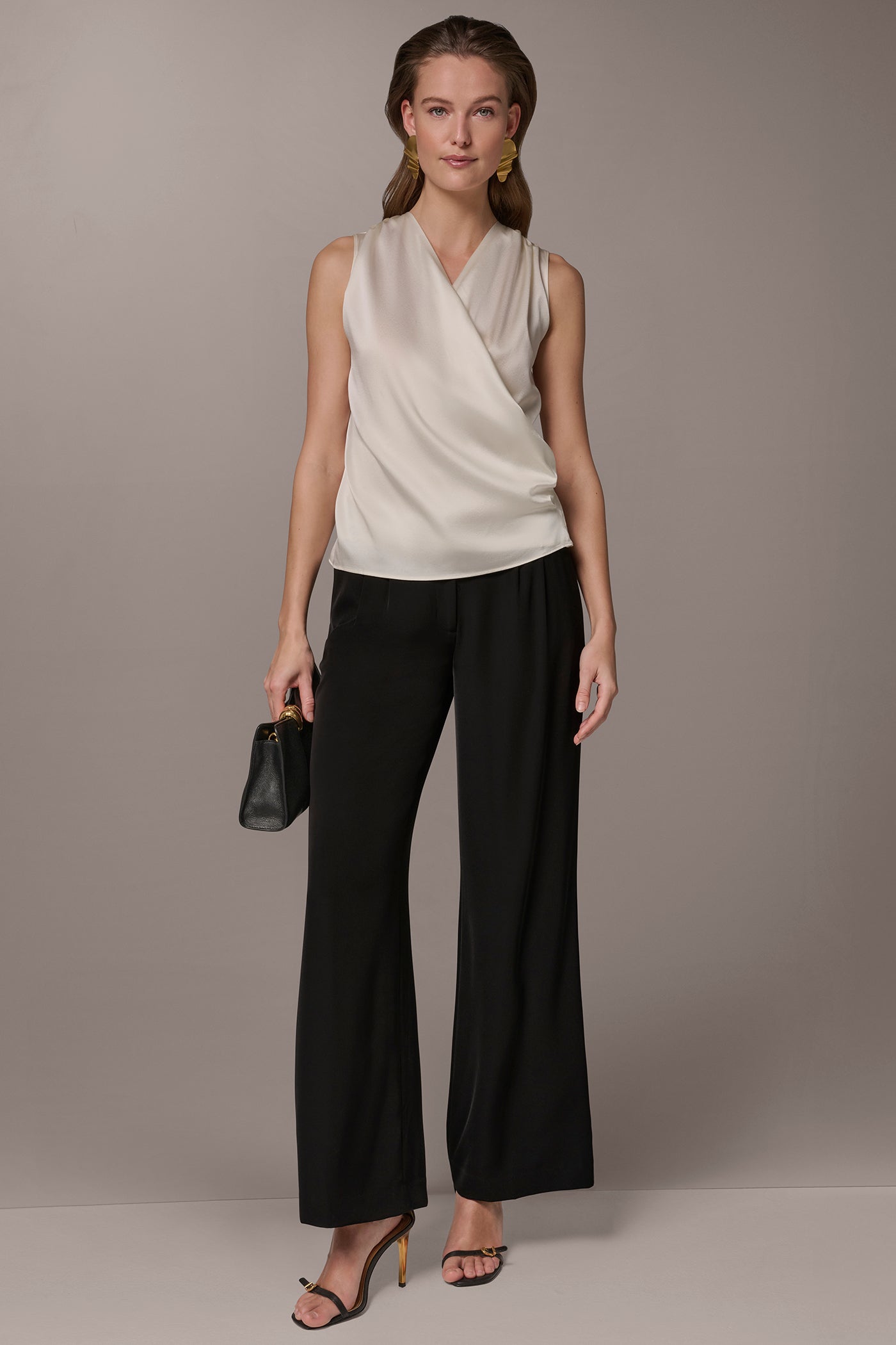 Cream STRETCH-SILK WRAP-EFFECT BLOUSE Donna Karan