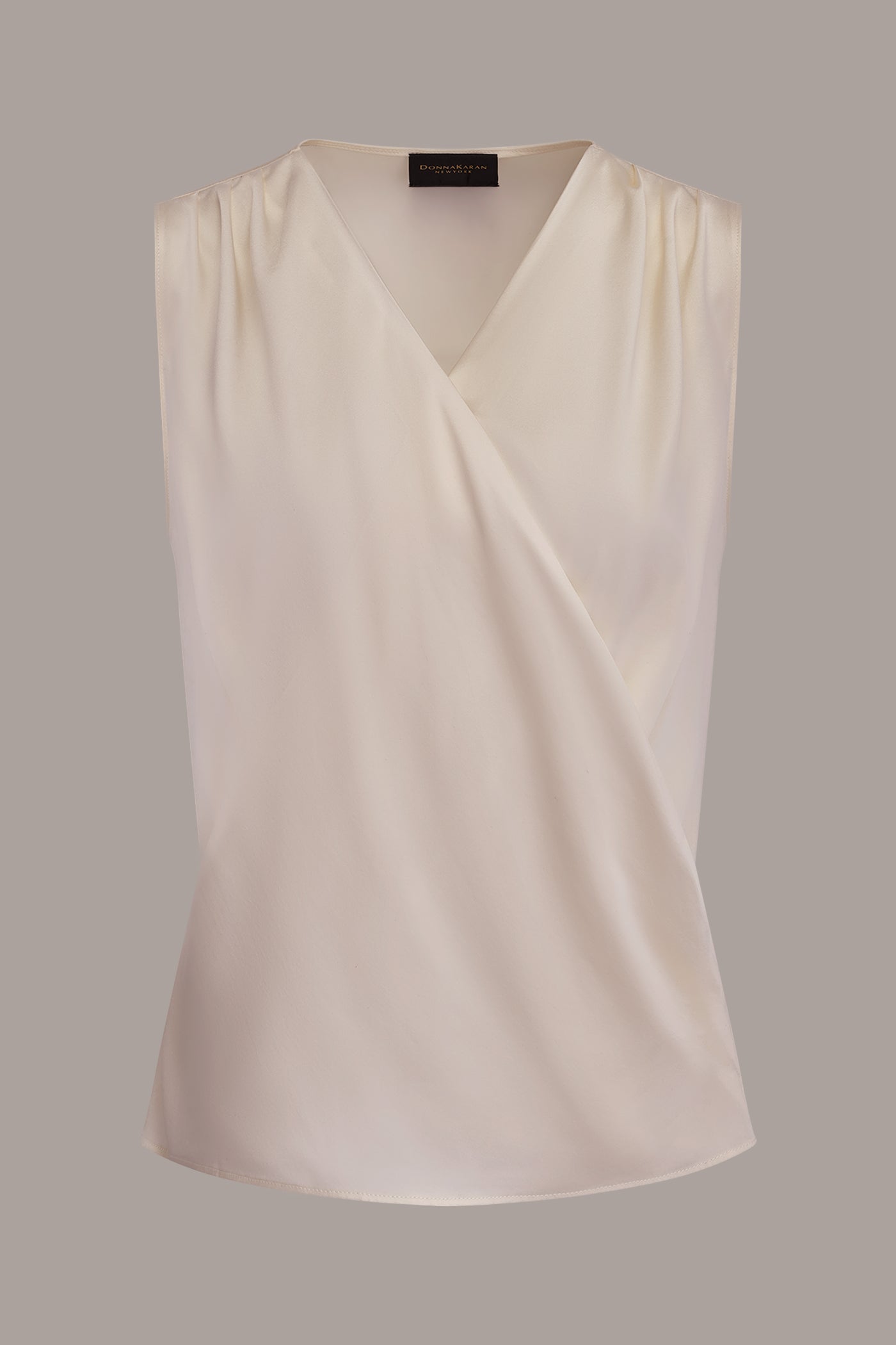 Cream STRETCH-SILK WRAP-EFFECT BLOUSE Donna Karan