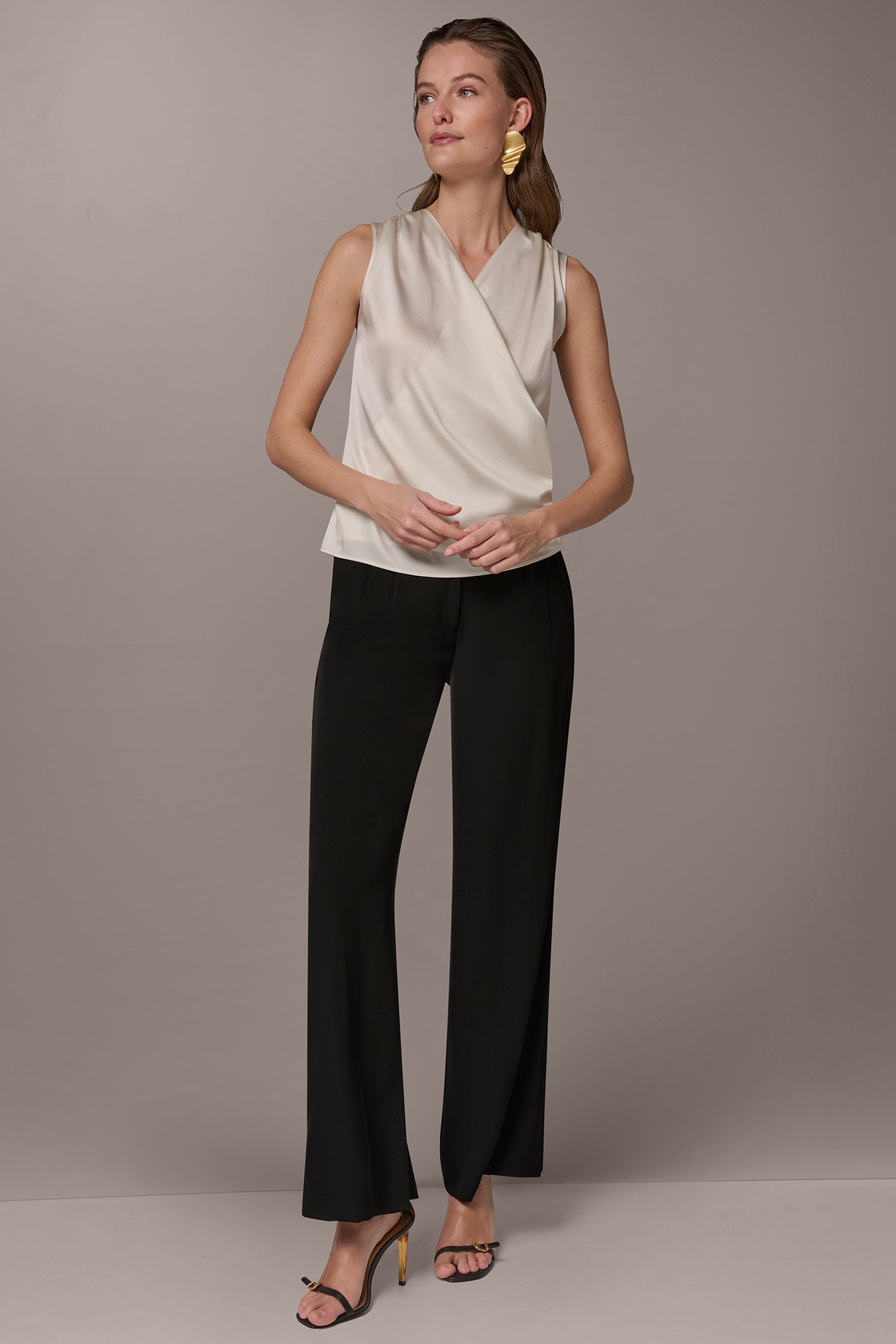 Cream STRETCH-SILK WRAP-EFFECT BLOUSE Donna Karan