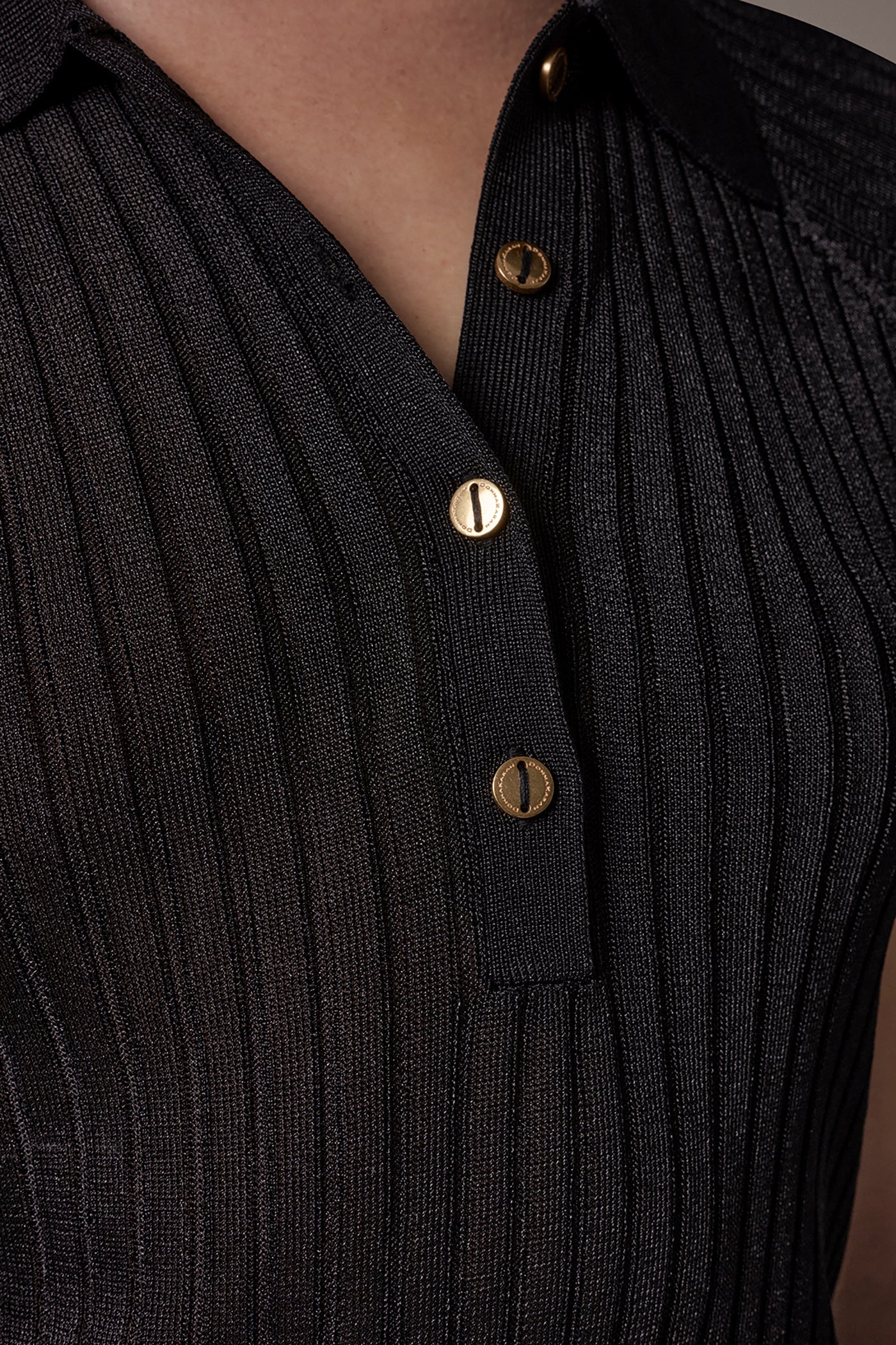 Black RIB-KNIT POLO SWEATER Donna Karan