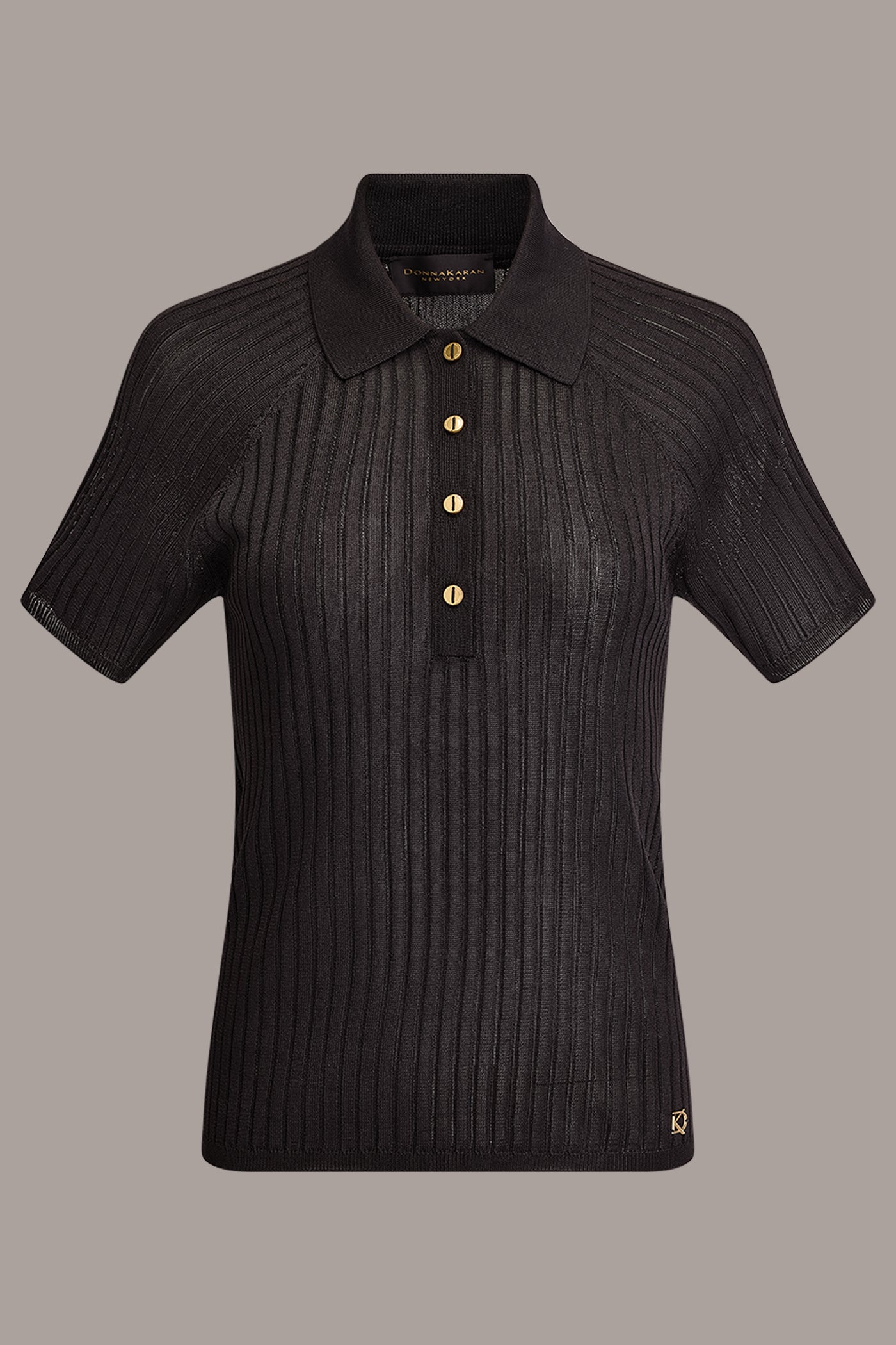 Black RIB-KNIT POLO SWEATER Donna Karan