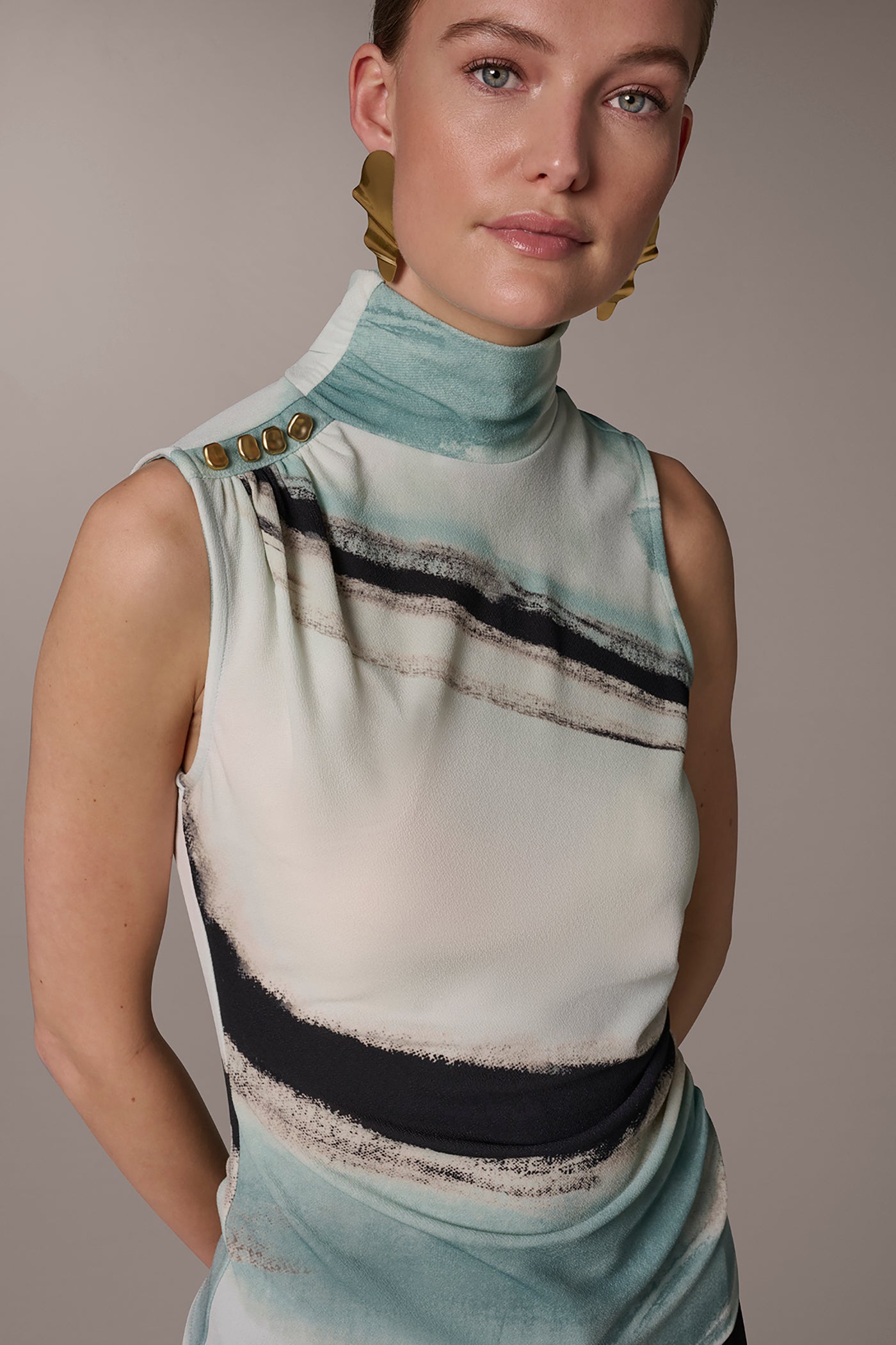 Waterlily Multi PRINTED BUTTON SHOULDER BLOUSE Donna Karan