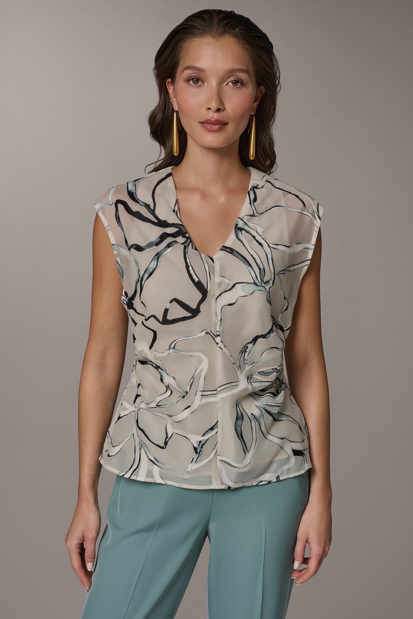 Aquamint Multi FLORAL BURNOUT TOP Donna Karan
